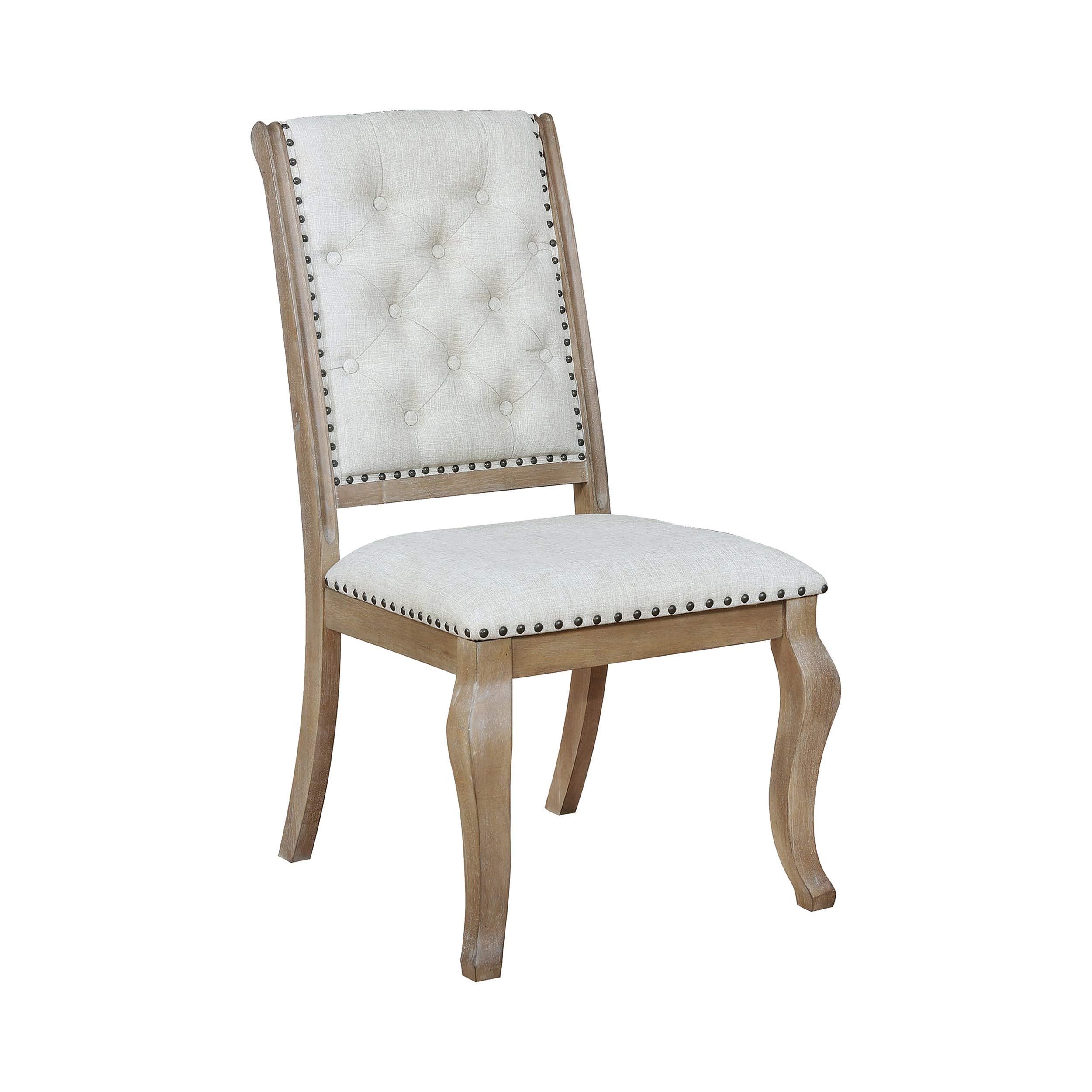 Button Tufted Fabric Side Chair with Cabriole Legs,Set of 2,Brown and Cream