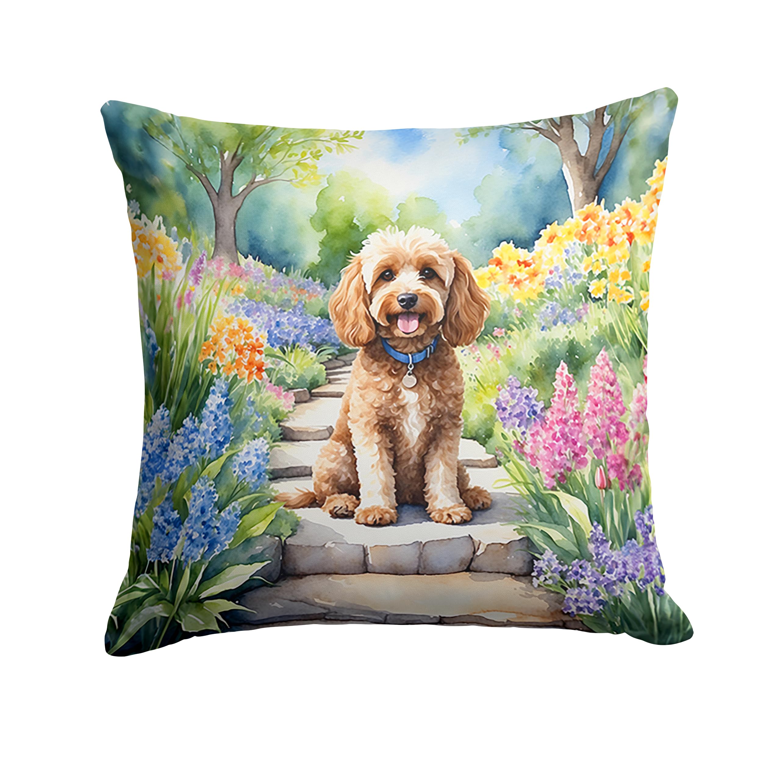 Carolines Treasures Cockapoo Spring Path Throw Pillow Machine Washable, Indoor Outdoor Decorative Pillow for Couch, Bed or Patio, 14Hx14W