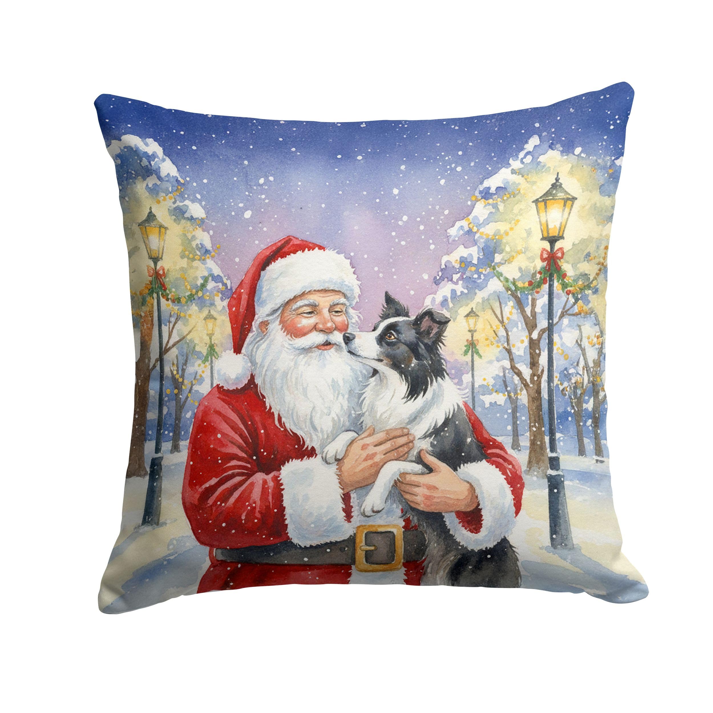 Carolines Treasures Border Collie with Santa Claus Throw Pillow Decorative Indoor Outdoor Accent Cushion for Couch, Bed or Patio, 14Hx14W