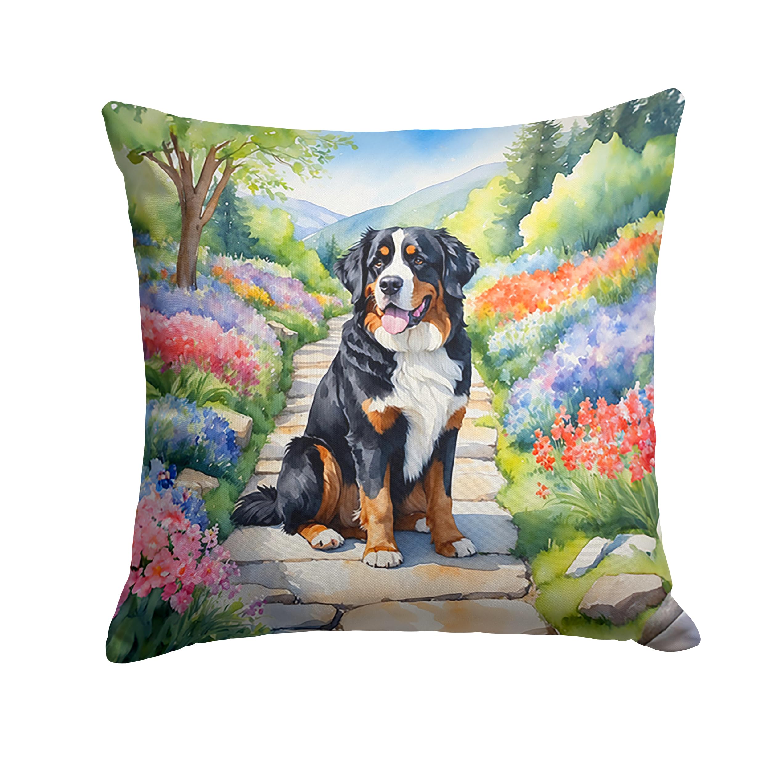 Bernese Mountain Dog Spring Path Throw Pillow