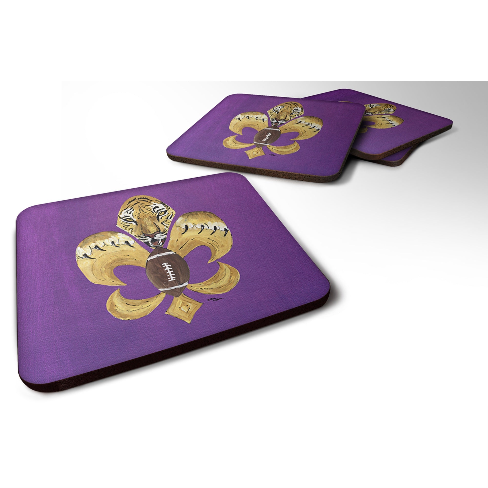 Caroline'S Treasures 8205-2Fc Tiger Football Fleur De Lis Foam Coasters (Set Of 4), 3.5 H X 3.5 W, Multicolor