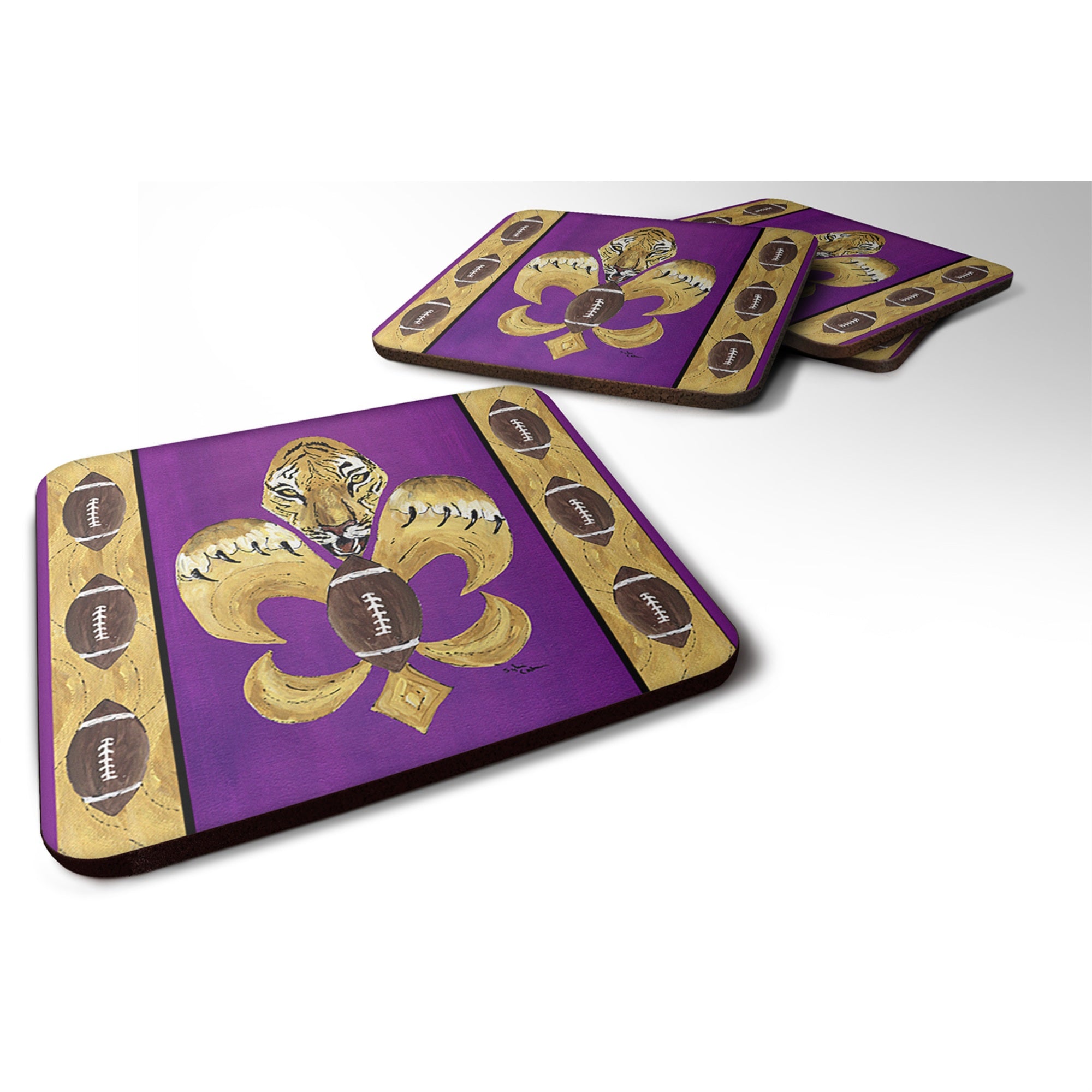 Caroline'S Treasures 8205Fc Tiger Football Fleur De Lis Foam Coasters (Set Of 4), 3.5 H X 3.5 W, Multicolor