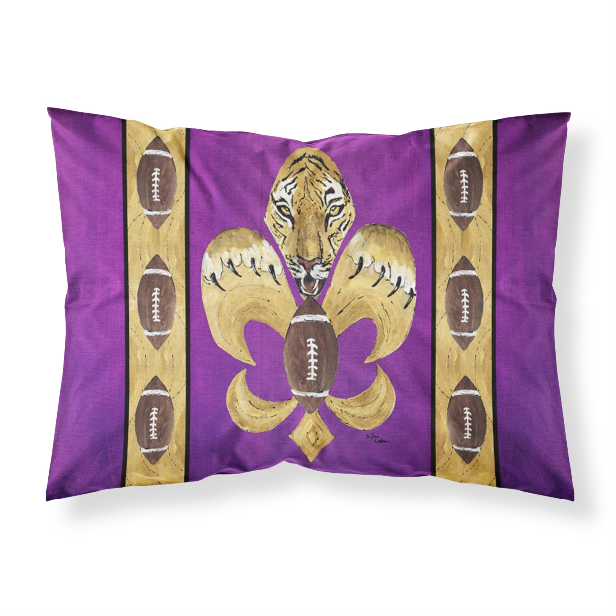Caroline'S Treasures 8205Pillowcase Tiger Football Fleur De Lis Moisture Wicking Fabric Standard Pillowcase, Large, Multicolor