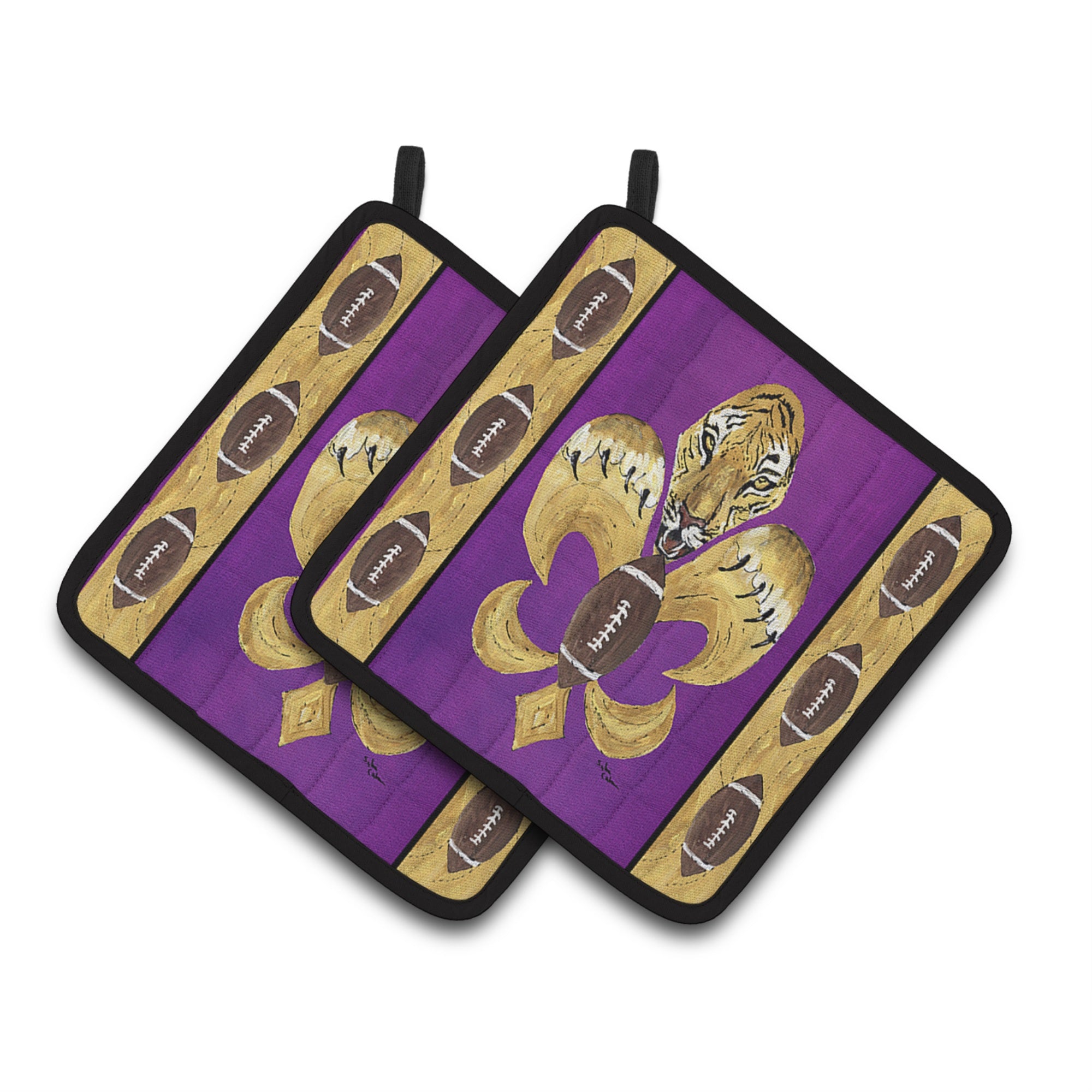 Caroline'S Treasures Tiger Football Fleur De Lis Pair Of Pot Holders 8205Pthd, 7.5Hx7.5W, Multicolor