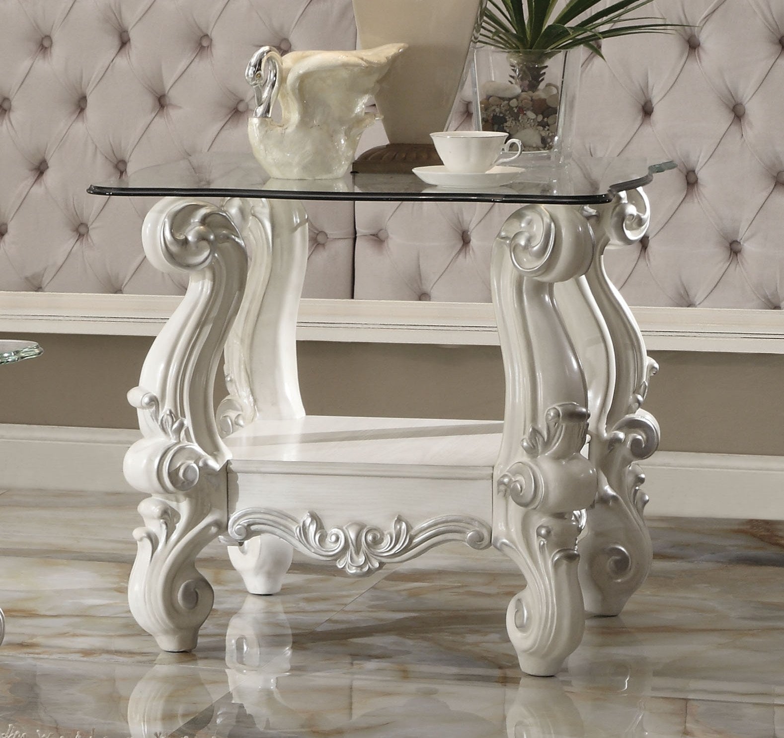 Versailles - End Table Bone White & Clear Glass