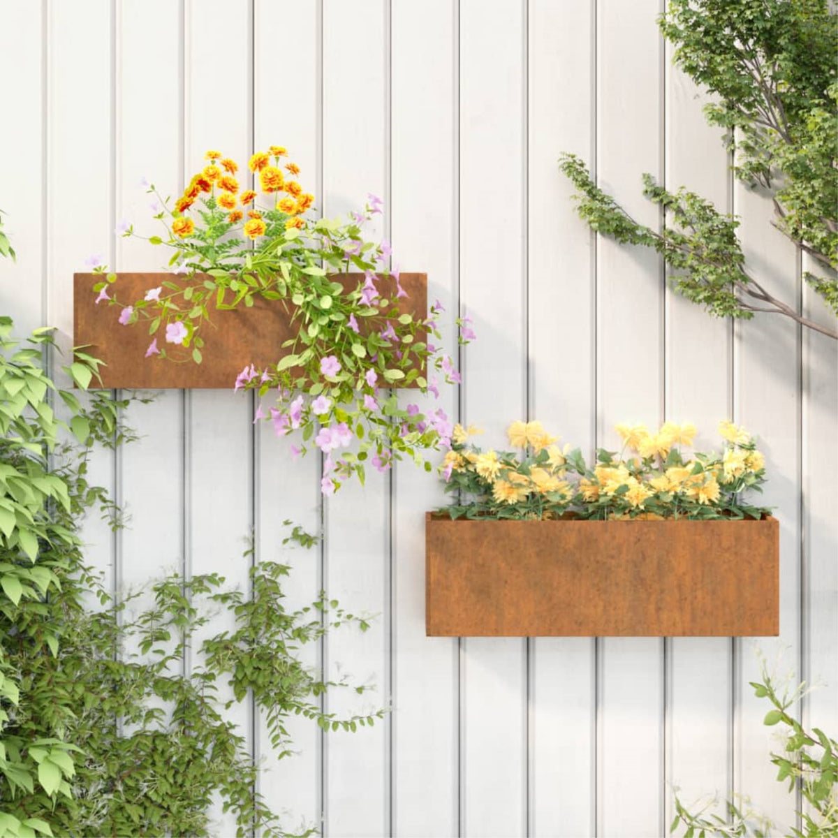 Vidaxl Wall Planters 2 Pcs Rusty Corten Steel 20.9'X3.9'X6.7'