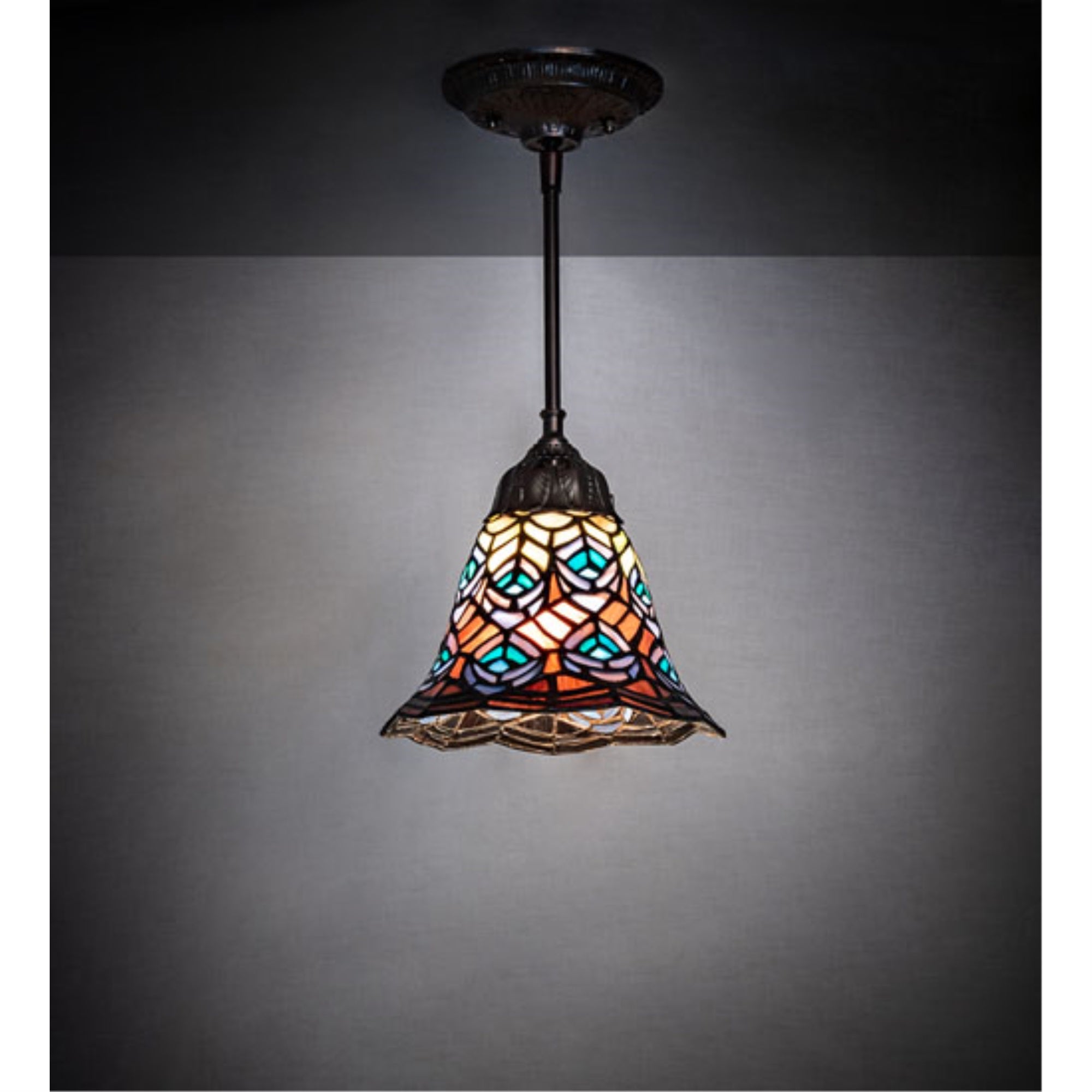 8' Wide Tiffany Peacock Feather Mini Pendant