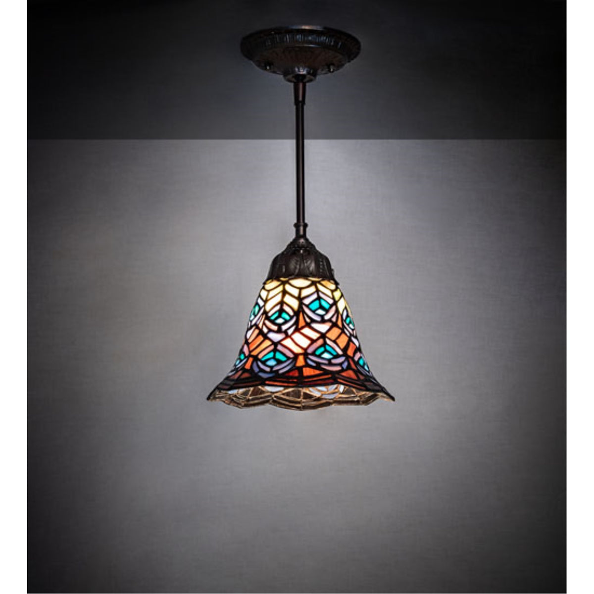 8' Wide Tiffany Peacock Feather Mini Pendant
