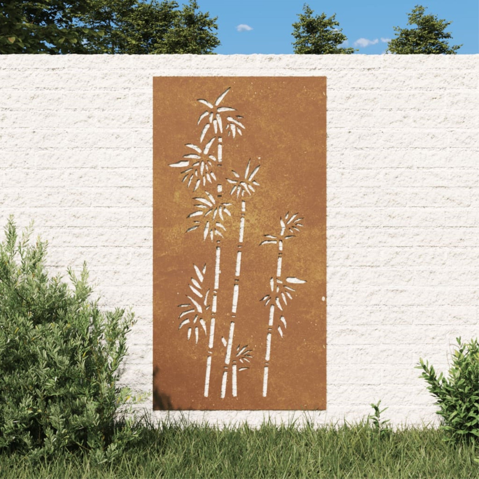 Vidaxl Patio Wall Decoration 41.3'X21.7' Corten Steel Bamboo Design