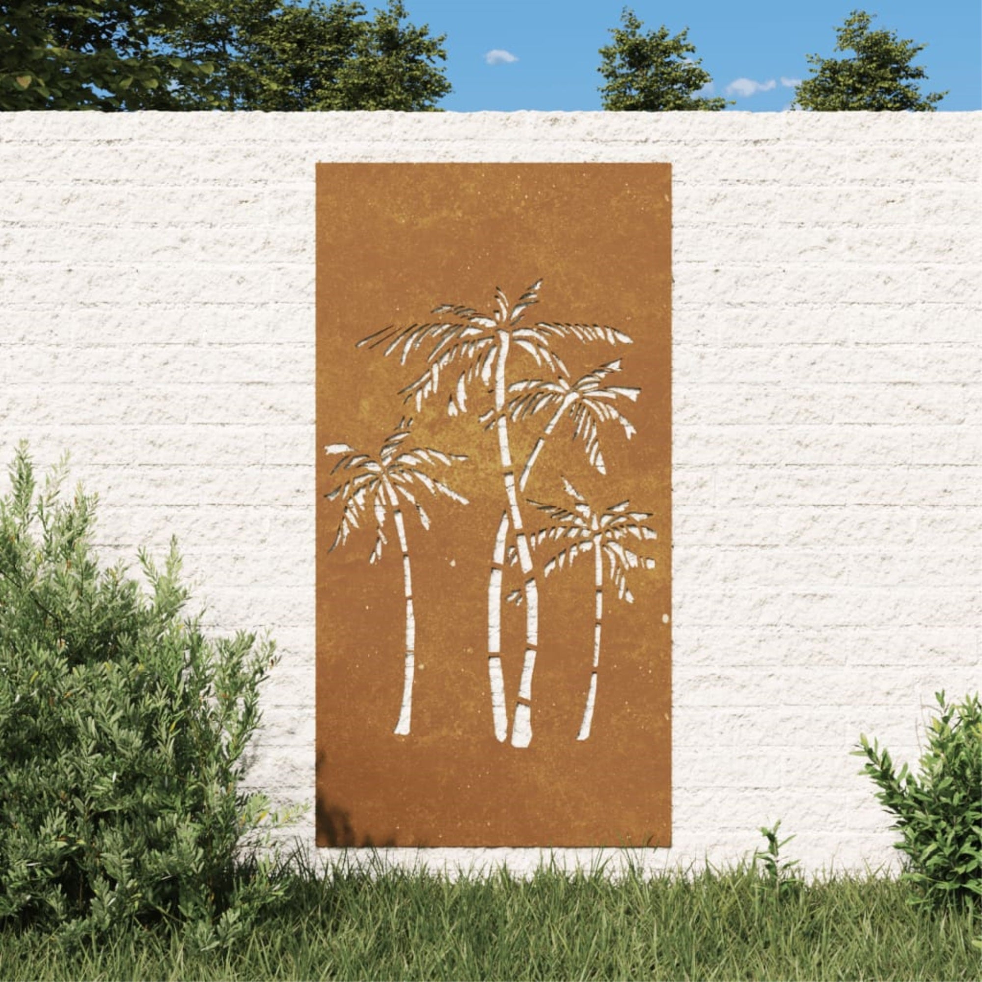 Vidaxl Patio Wall Decoration 41.3'X21.7' Corten Steel Palm Tree Design