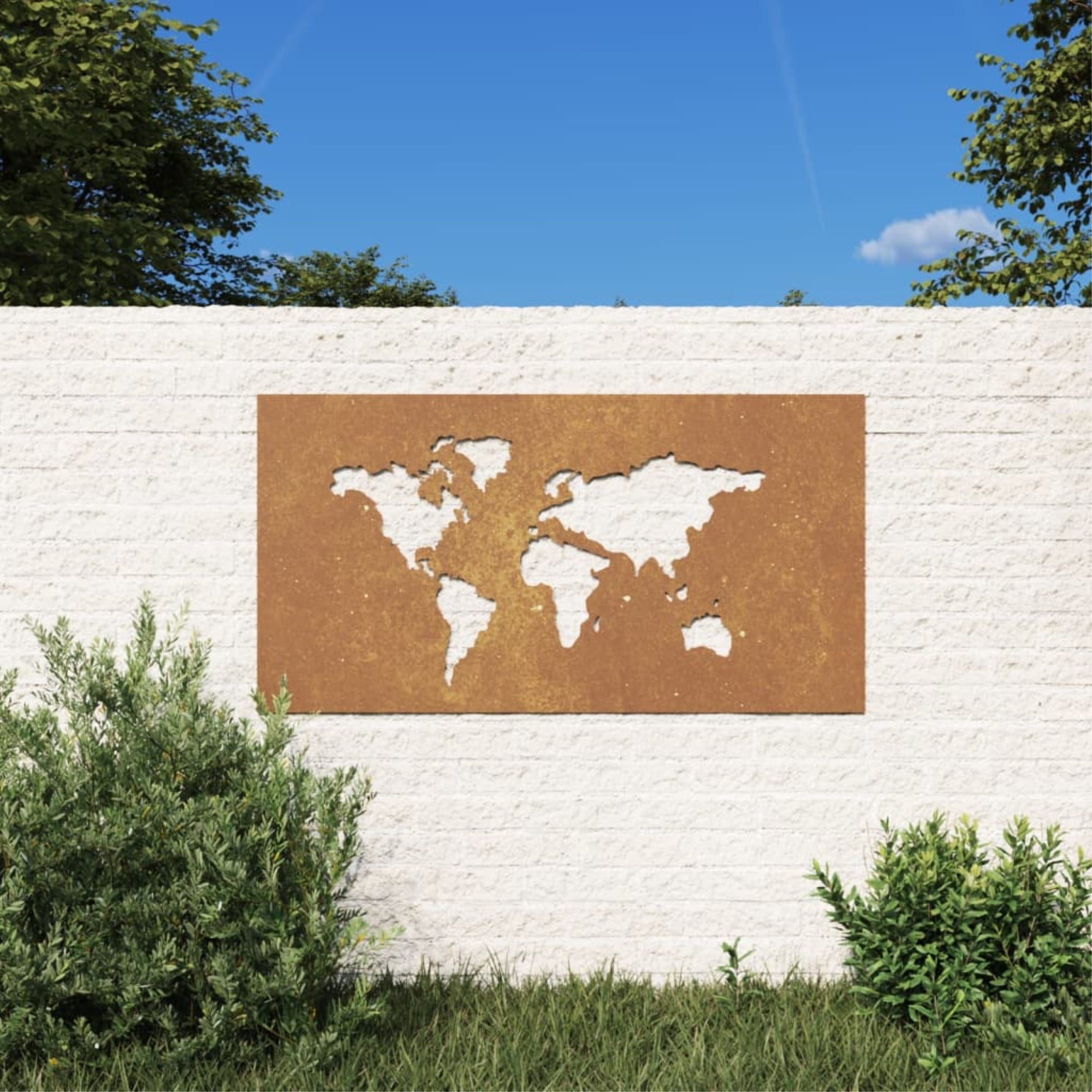 Vidaxl Patio Wall Decoration 41.3'X21.7' Corten Steel World Map Design