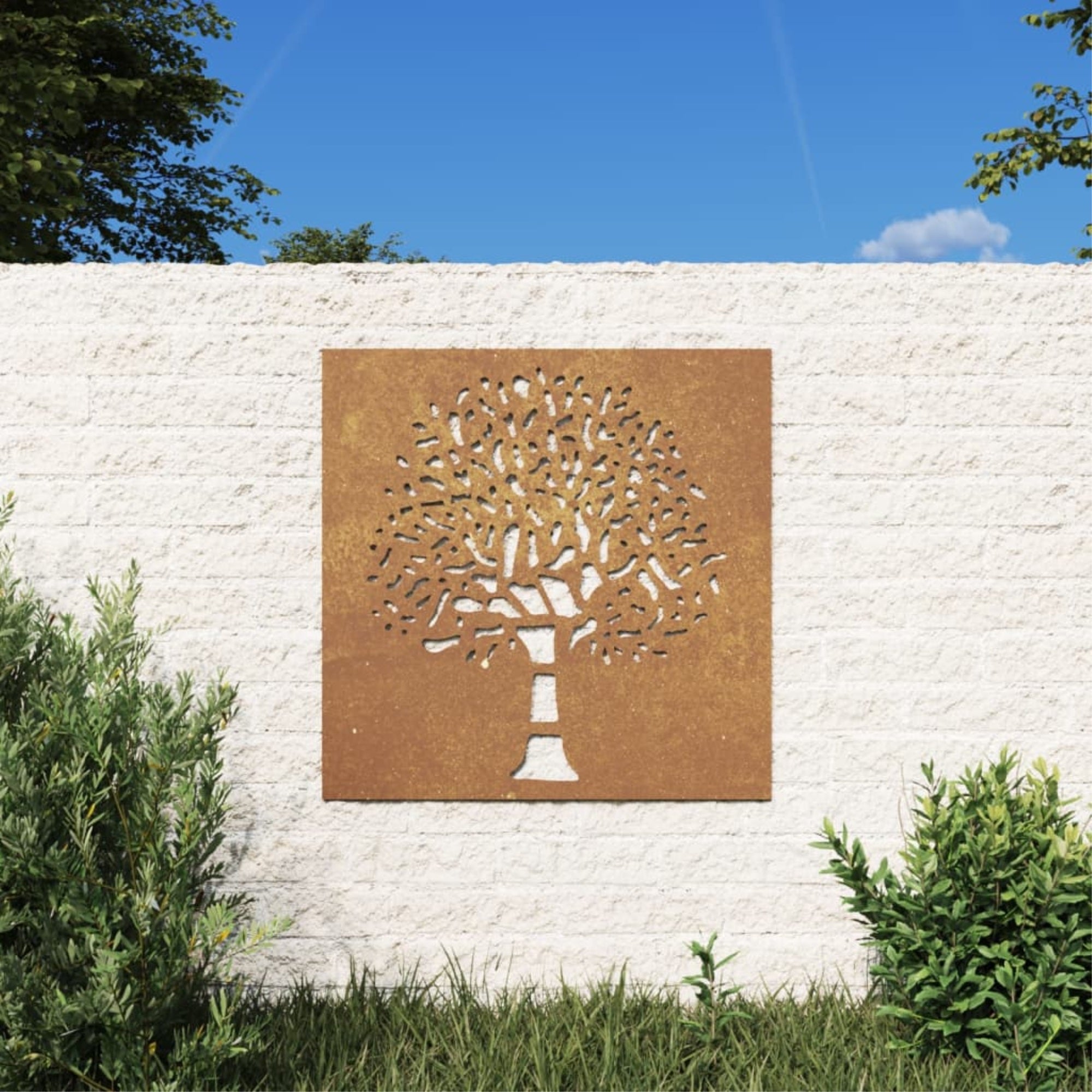 Vidaxl Patio Wall Decoration 21.7'X21.7' Corten Steel Tree Design