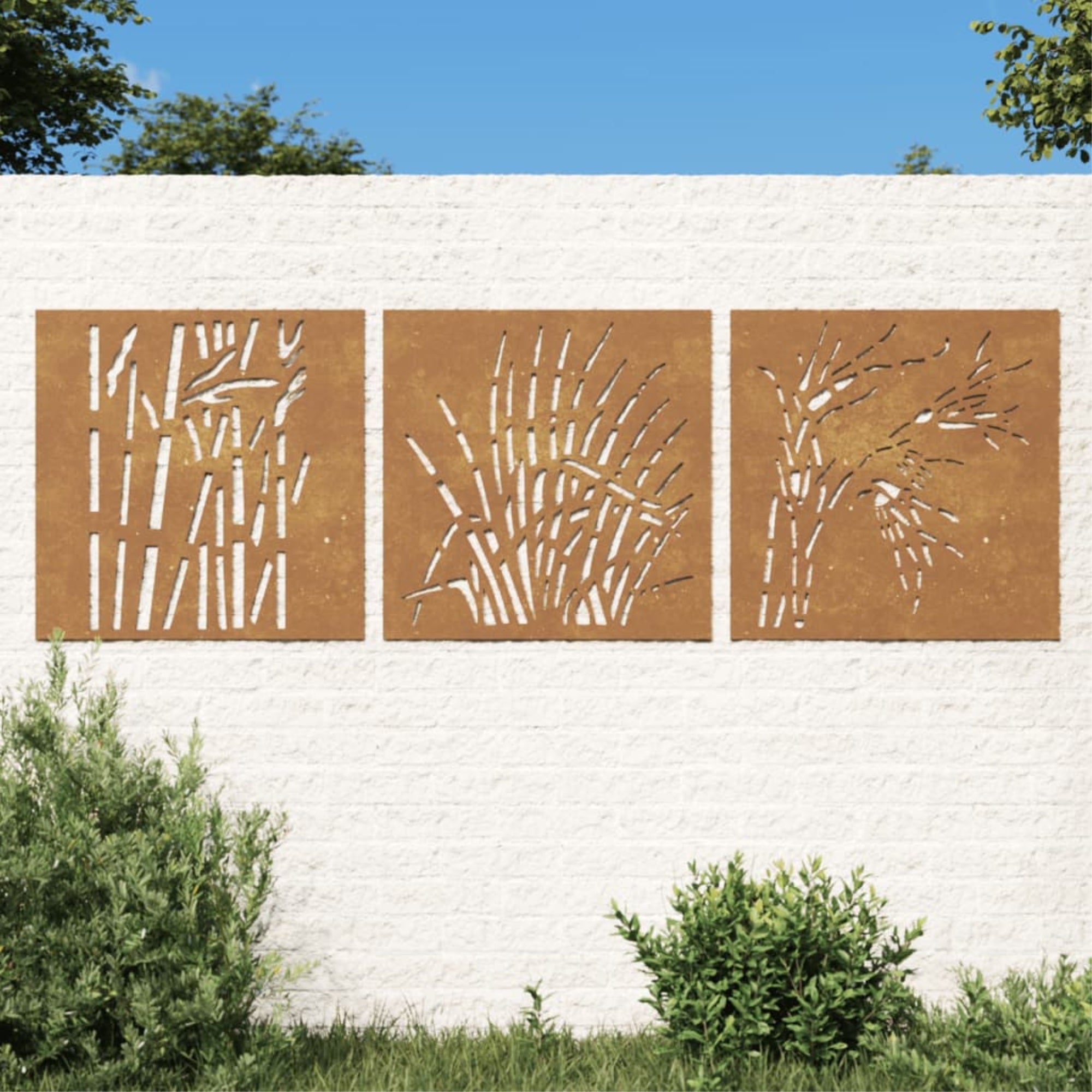 Vidaxl Patio Wall Decorations 3 Pcs 21.7'X21.7' Corten Steel Grass Design
