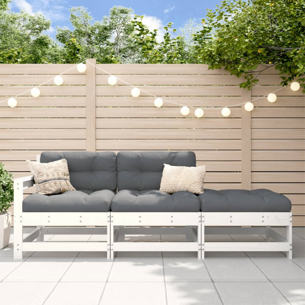 Vidaxl 3 Piece Patio Lounge Set With Cushions White Solid Wood