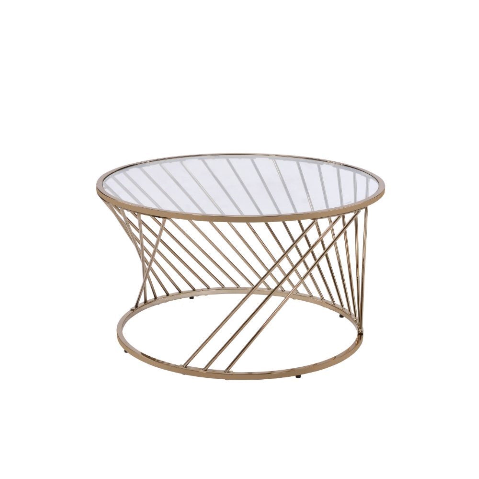 Yardlio Coffee Table, Champagne - Sturdy Metal Frame, Twisted Base, Tempered Glass Top - Modern Occasional Tables Set