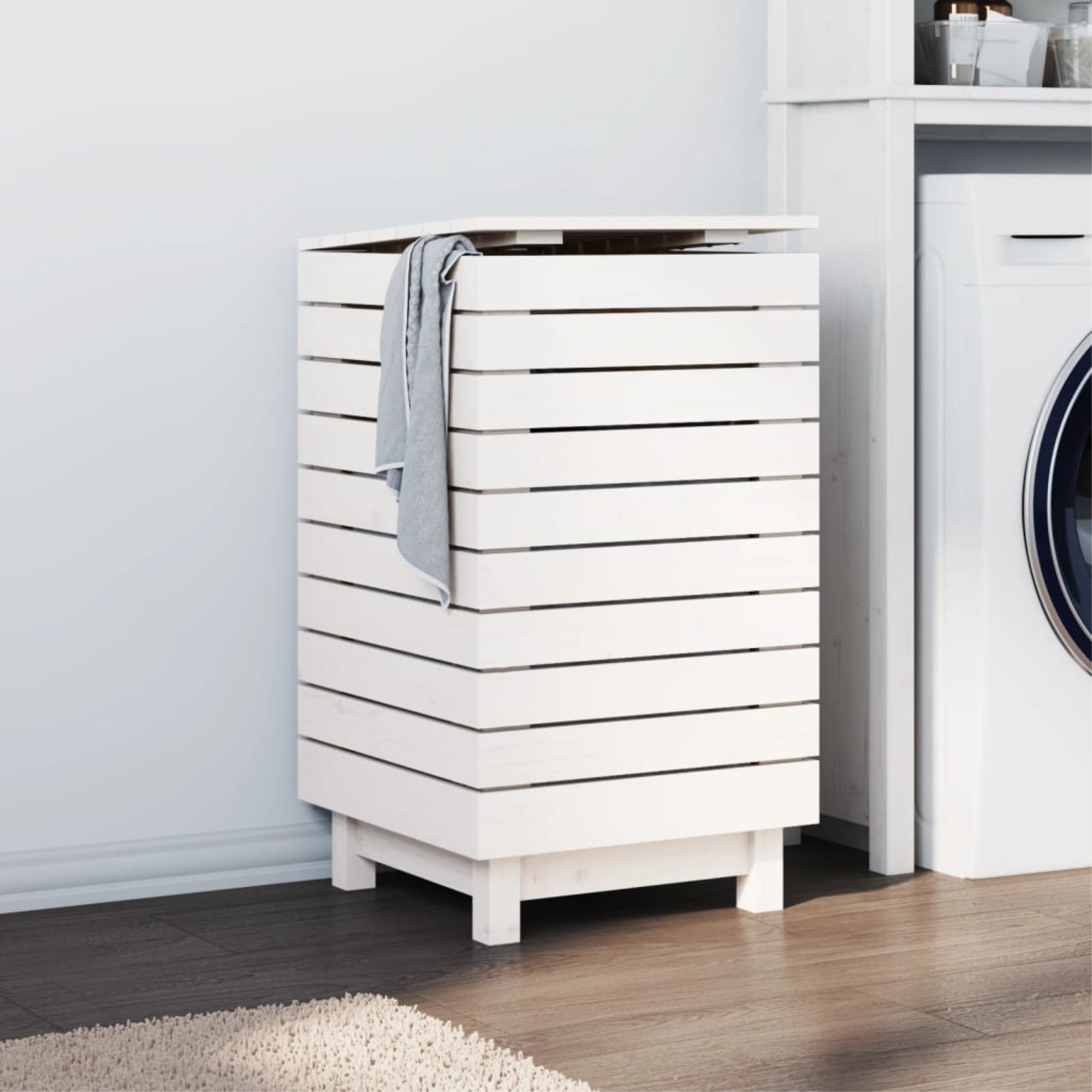Vidaxl Laundry Basket White 17.3'X17.3'X29.9' Solid Wood Pine