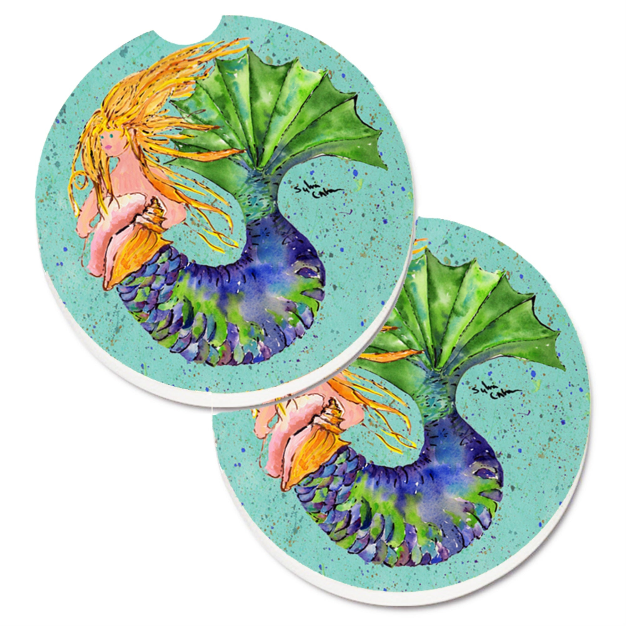 Caroline'S Treasures Mermaid Set Of 2 Cup Holder Car Coasters 8336Carc, 2.56, Multicolor