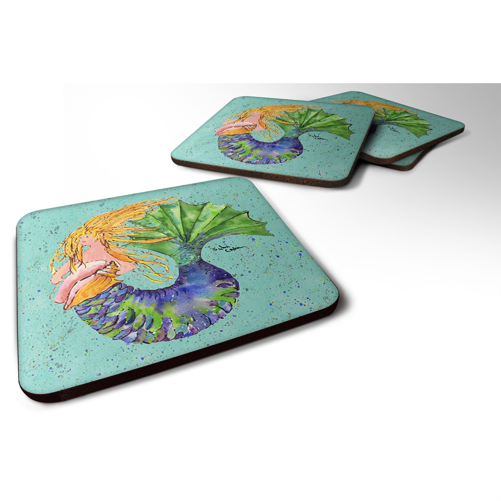 Caroline'S Treasures 8336Fc Mermaid Foam Coasters (Set Of 4), 3.5 H X 3.5 W, Multicolor