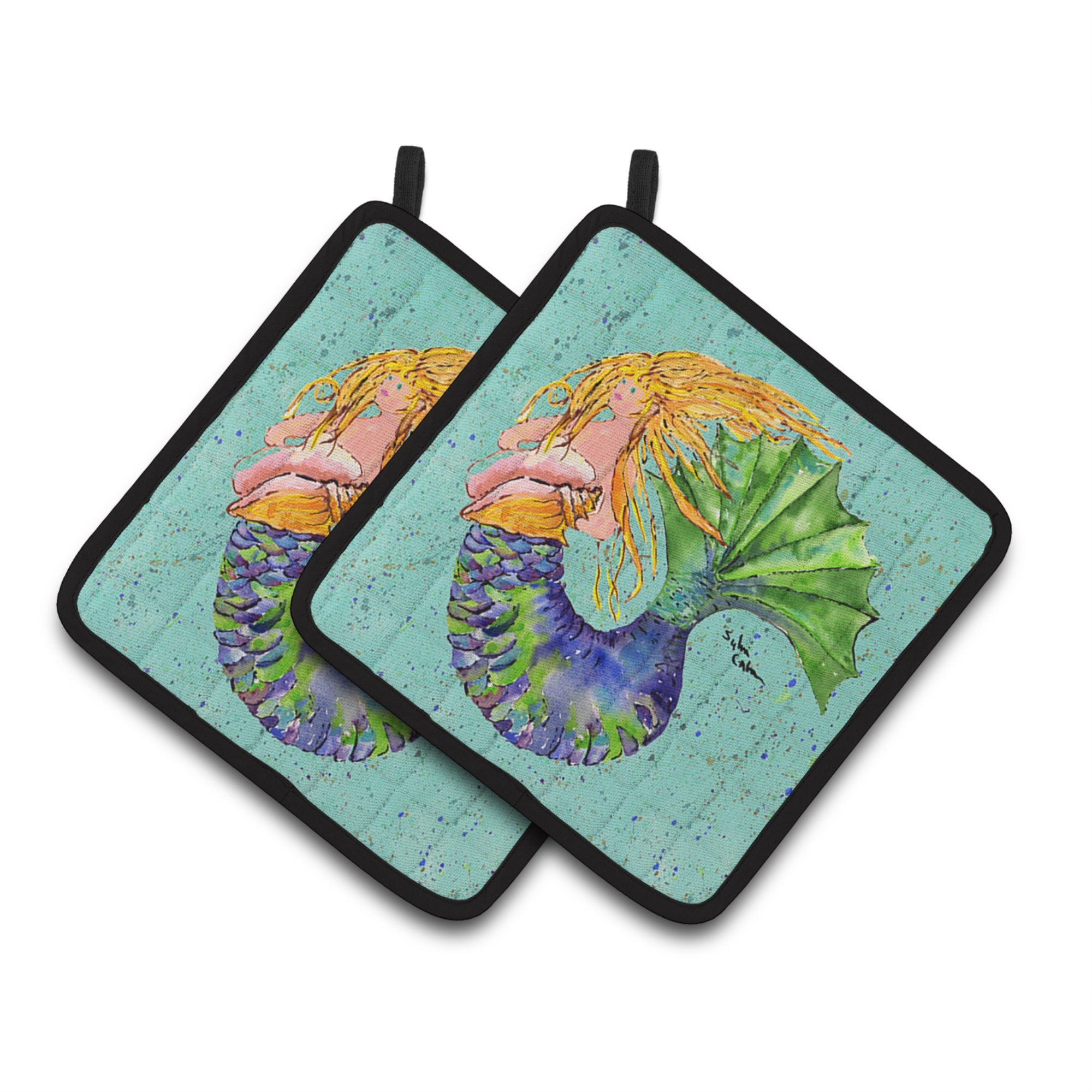 Caroline'S Treasures Mermaid Pair Of Pot Holders 8336Pthd, 7.5Hx7.5W, Multicolor
