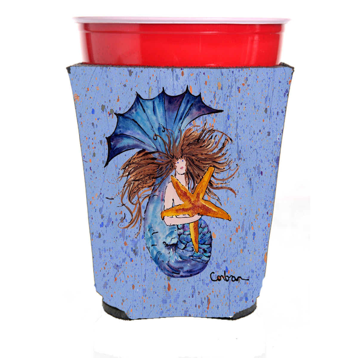 Mermaid Brunette Mermaid Red Solo Cup Beverage Insulator Hugger