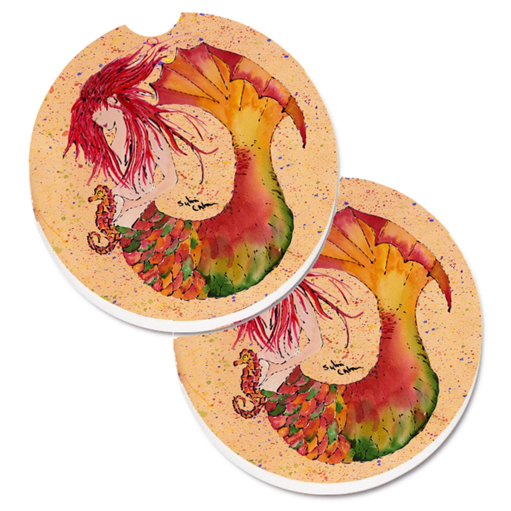 Caroline'S Treasures Mermaid Set Of 2 Cup Holder Car Coasters 8339Carc, 2.56, Multicolor