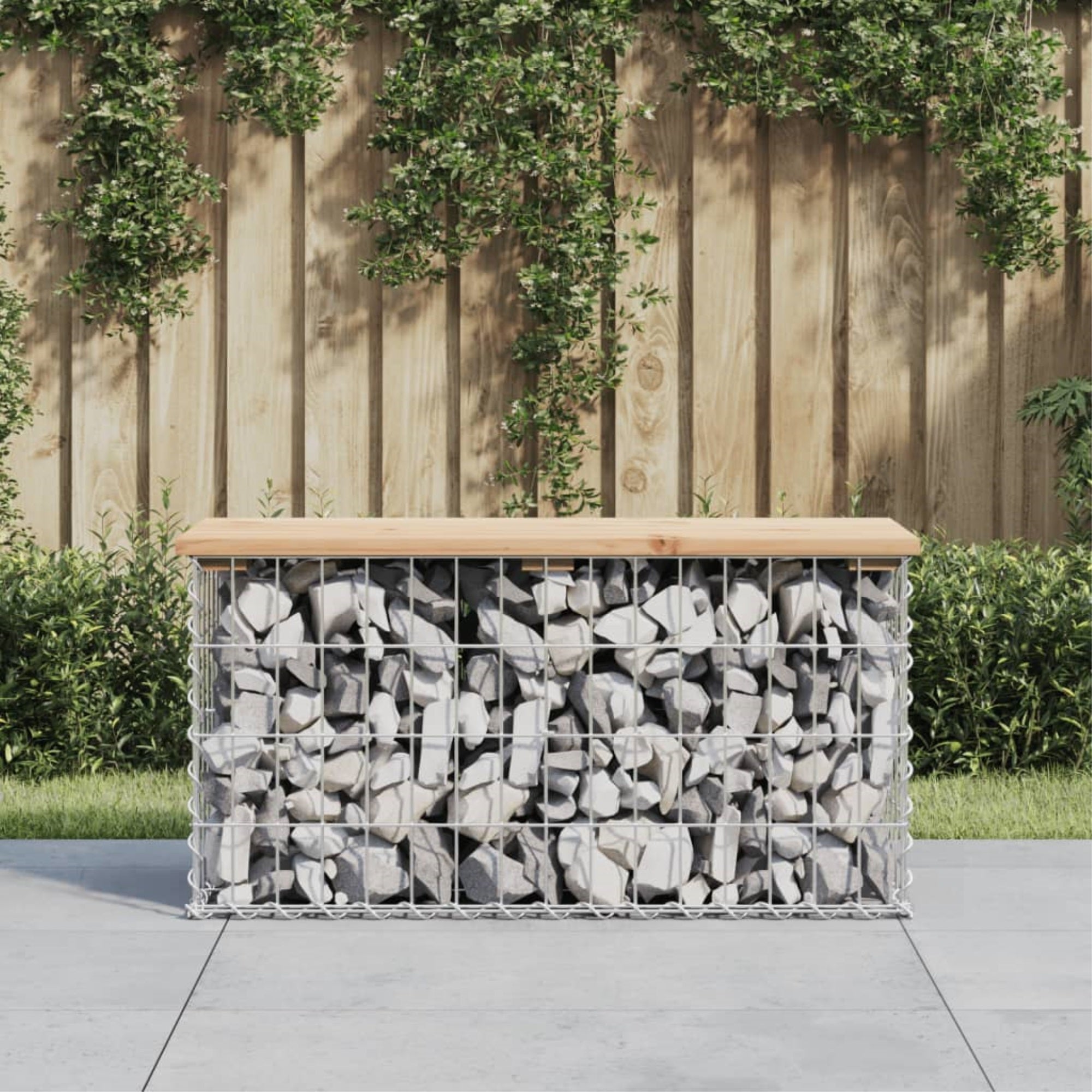 Vidaxl Patio Bench Gabion Design 32.7'X12.4'X16.5' Solid Wood Pine