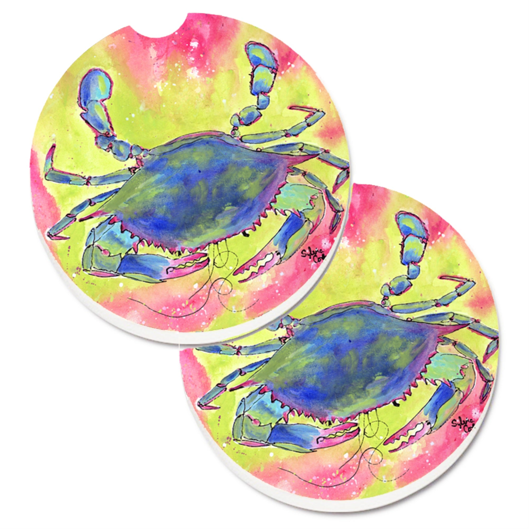 Caroline'S Treasures Crab Set Of 2 Cup Holder Car Coasters 8343Carc, 2.56, Multicolor