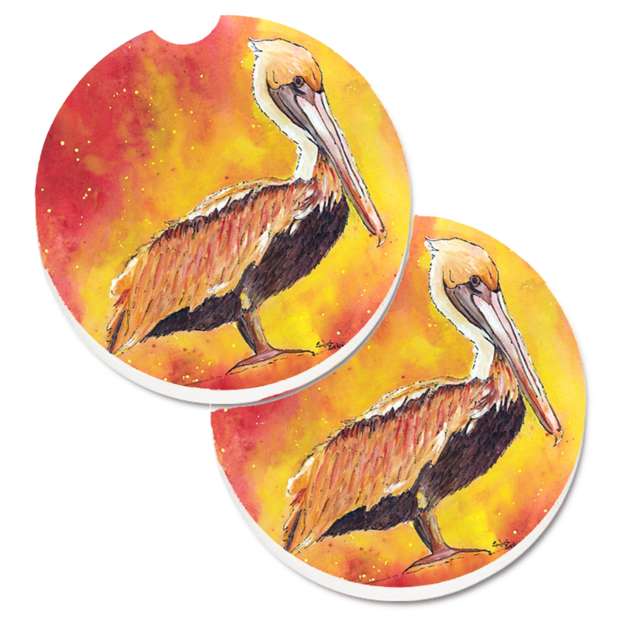 Caroline'S Treasures Pelican Set Of 2 Cup Holder Car Coasters 8344Carc, 2.56, Multicolor