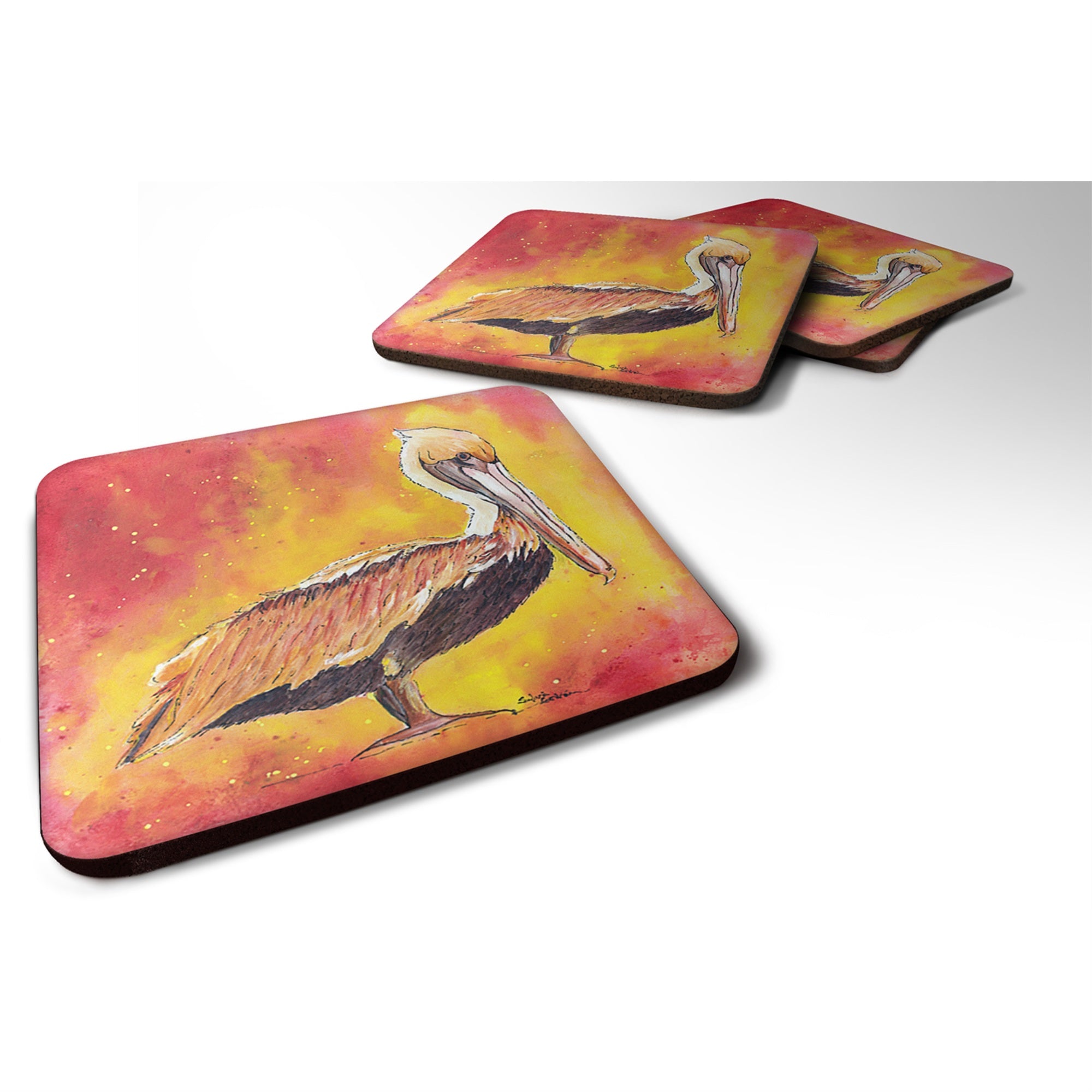Caroline'S Treasures 8344Fc Bird-Pelican Foam Coasters (Set Of 4), 3.5 H X 3.5 W, Multicolor