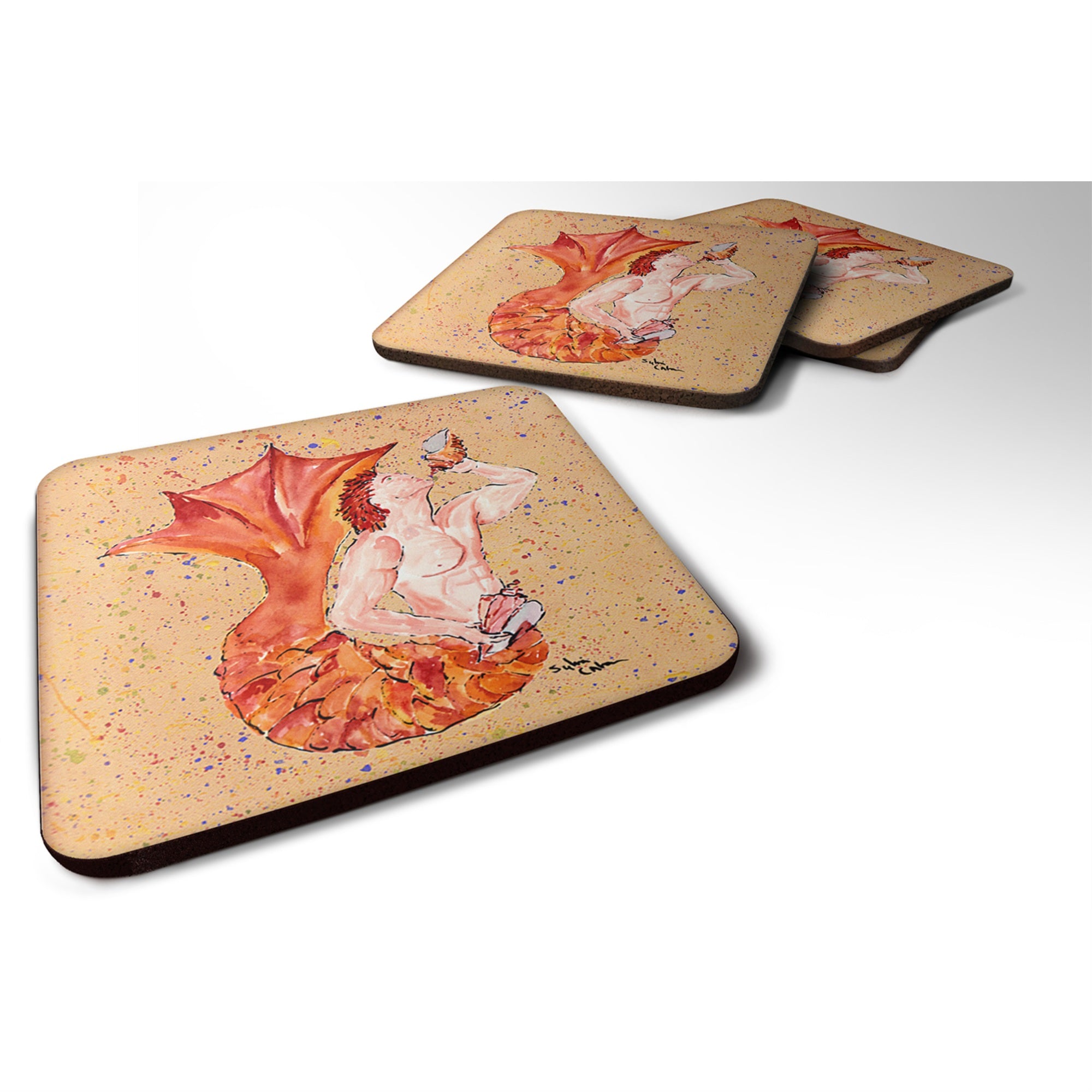 Caroline'S Treasures 8346Fc Merman Foam Coasters (Set Of 4), 3.5 H X 3.5 W, Multicolor