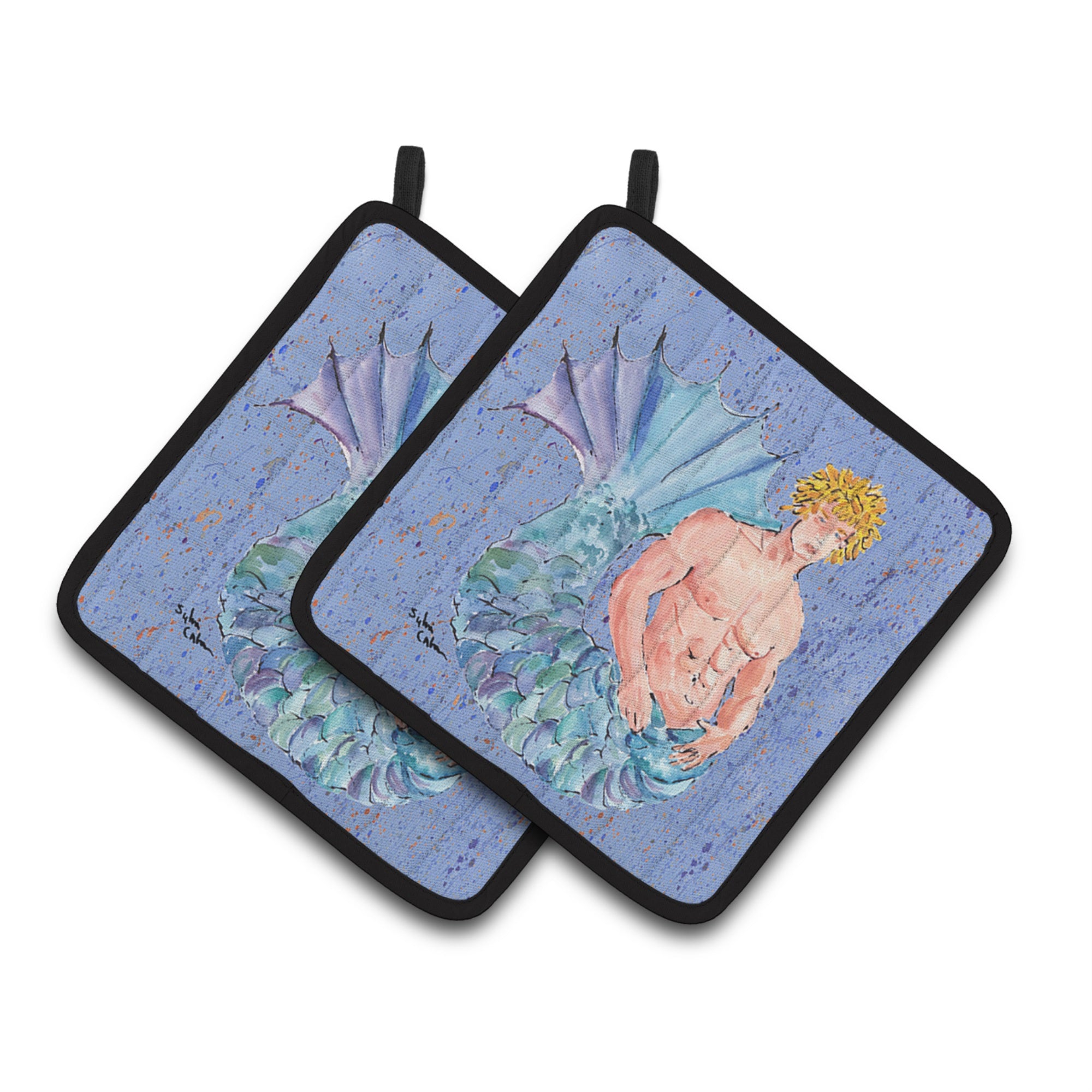 Caroline'S Treasures Merman Pair Of Pot Holders 8347Pthd, 7.5Hx7.5W, Multicolor