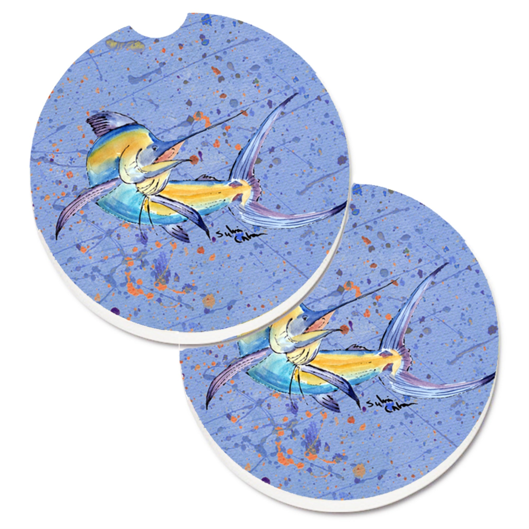 Caroline'S Treasures Blue Marlin Set Of 2 Cup Holder Car Coasters 8350Carc, 2.56, Multicolor