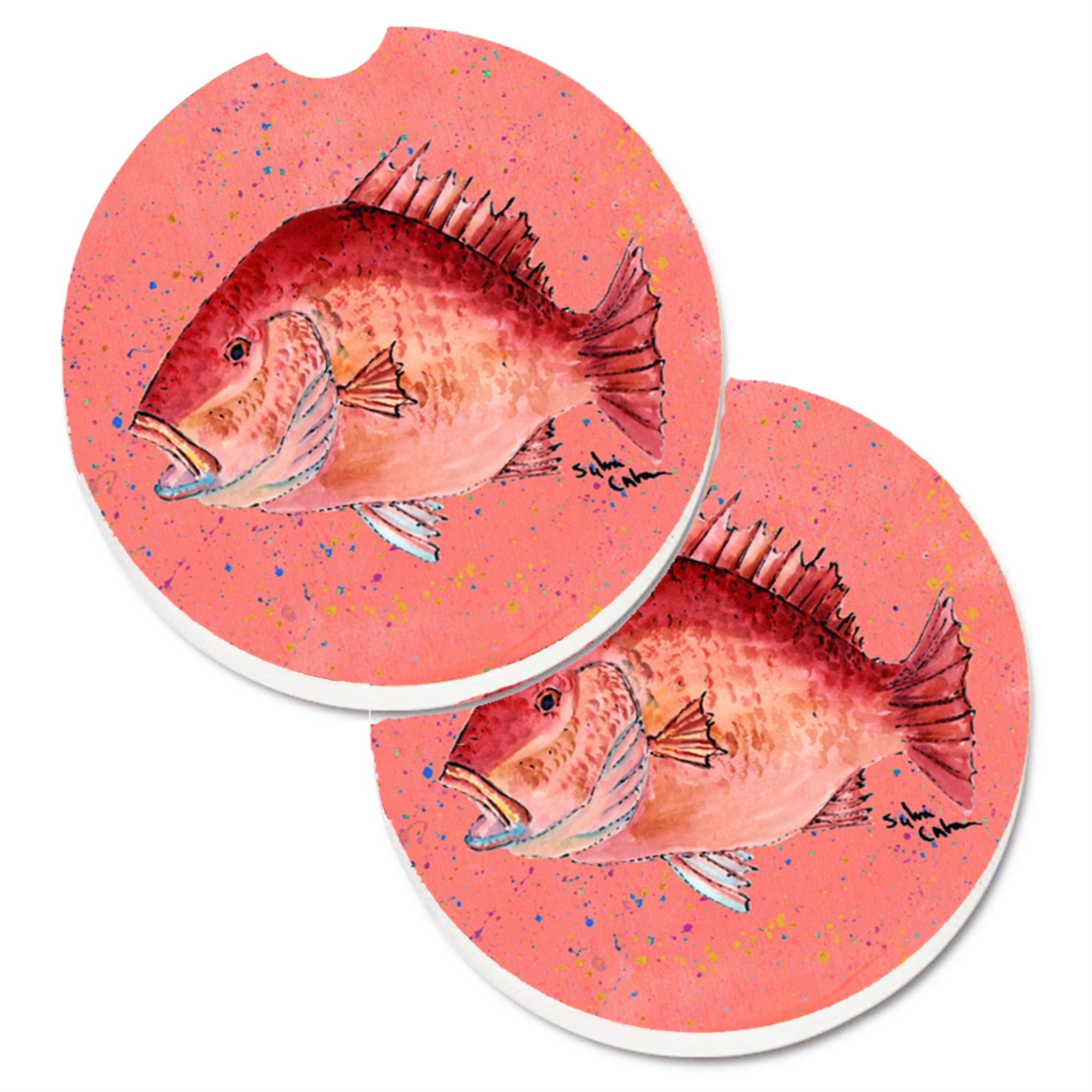 Caroline'S Treasures Strawberry Snapper Set Of 2 Cup Holder Car Coasters 8351Carc, 2.56, Multicolor