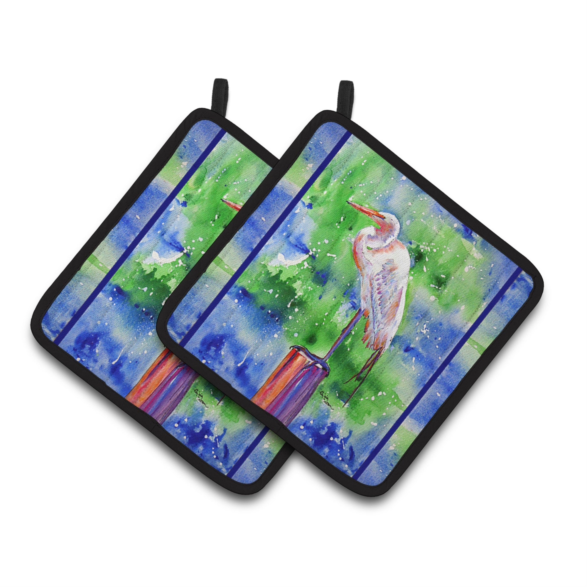 Caroline'S Treasures Egret Pair Of Pot Holders 8358Pthd, 7.5Hx7.5W, Multicolor