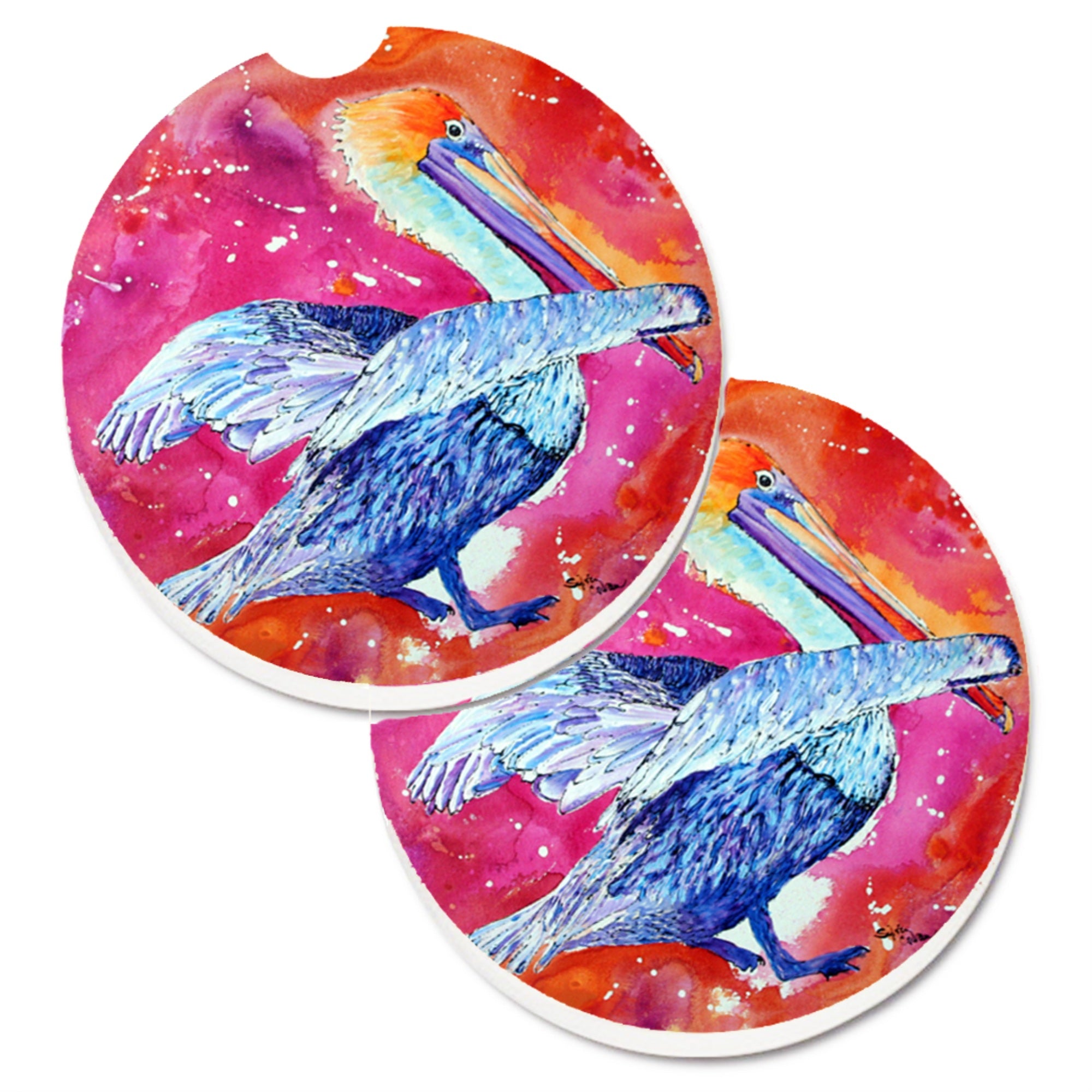 Caroline'S Treasures Pelican Set Of 2 Cup Holder Car Coasters 8360Carc, 2.56, Multicolor
