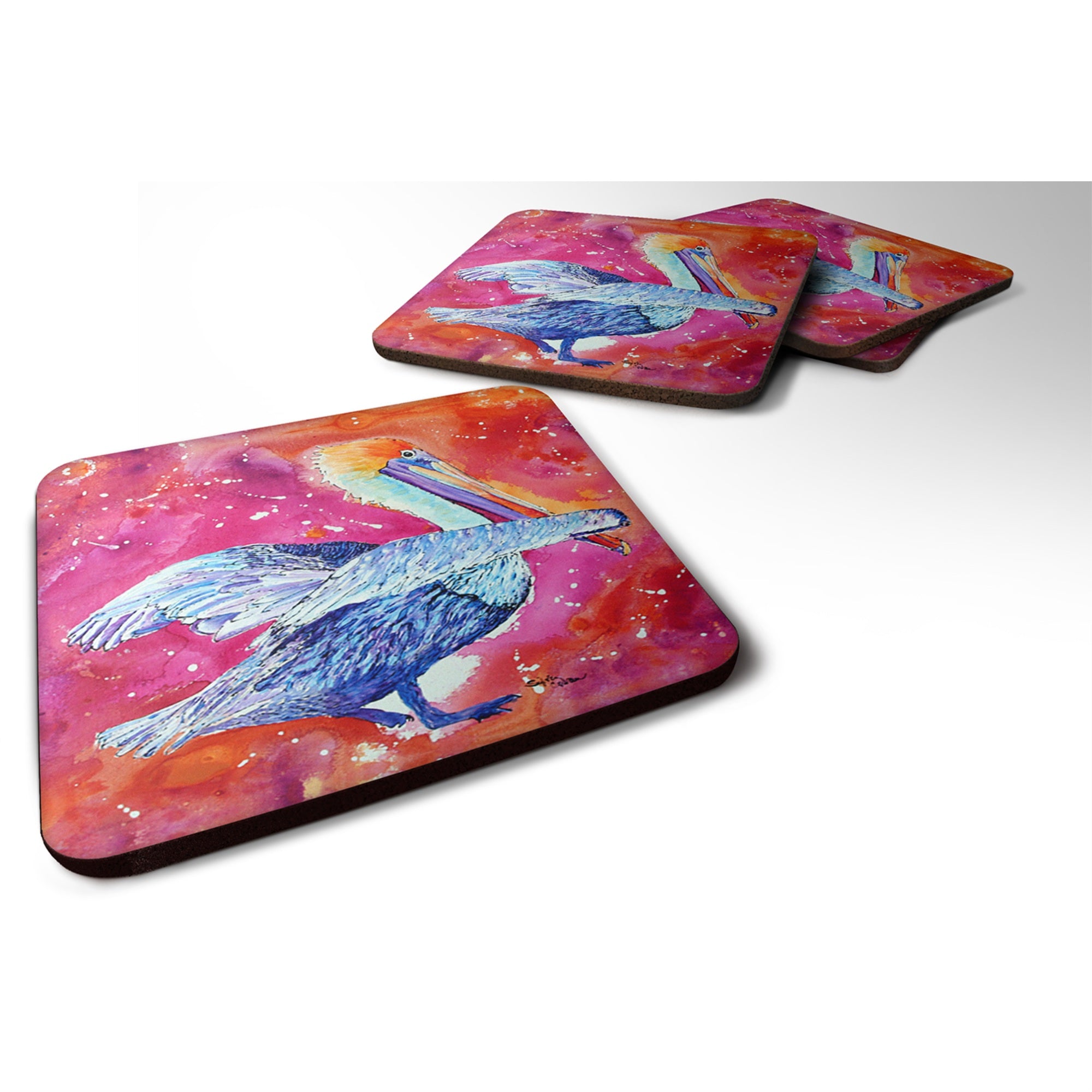 Caroline'S Treasures 8360Fc Bird-Pelican Foam Coasters (Set Of 4), 3.5 H X 3.5 W, Multicolor