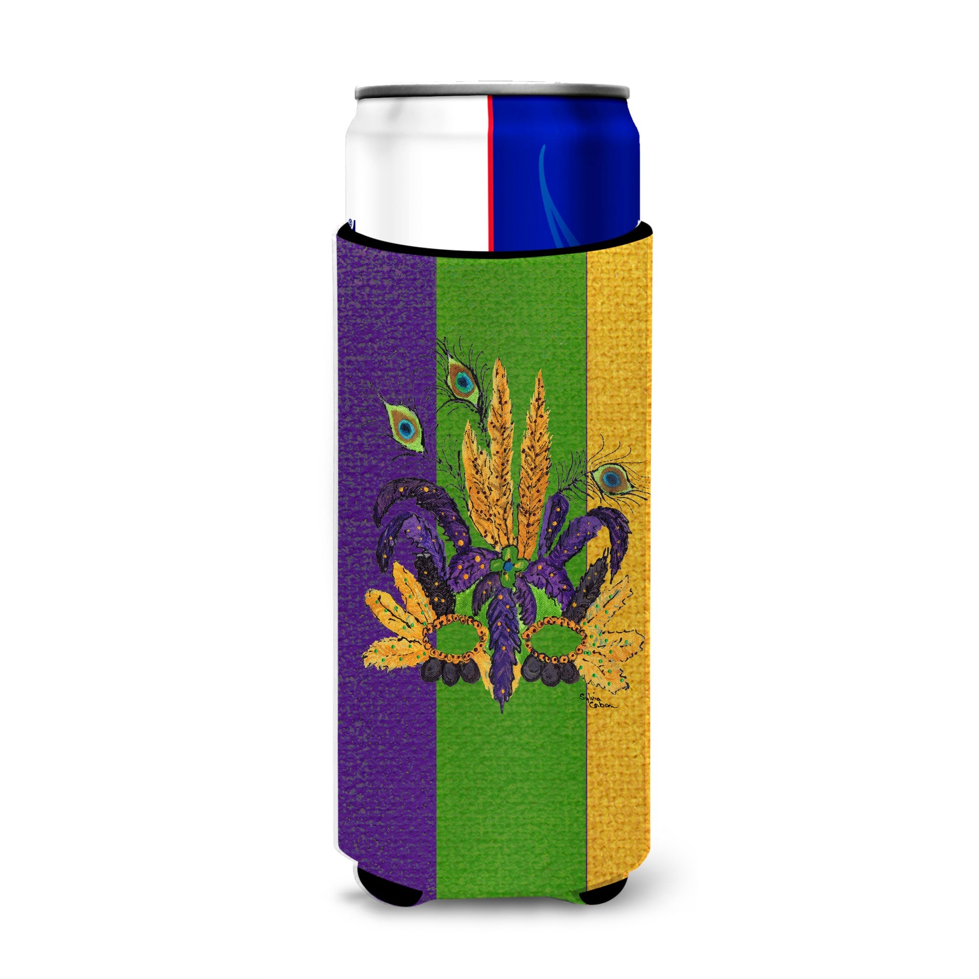 Mardi Gras Feathered Mask Ultra Beverage Insulators For Slim Cans 8364Muk