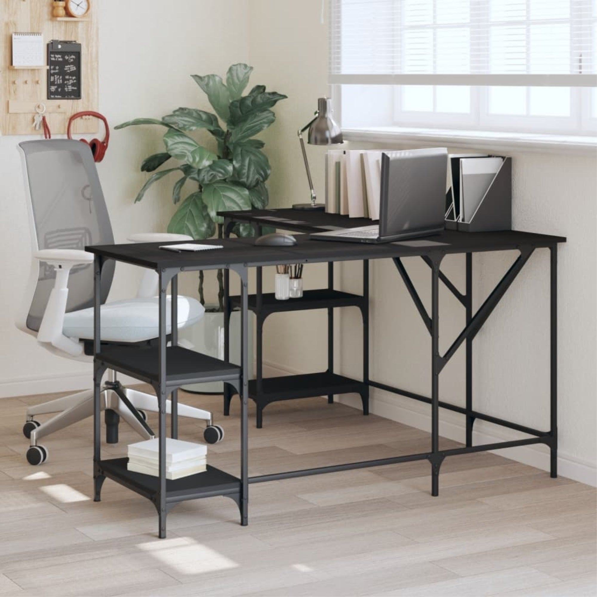 vidaXL Desk Black 54.7″x54.7″x29.5″ Engineered Wood