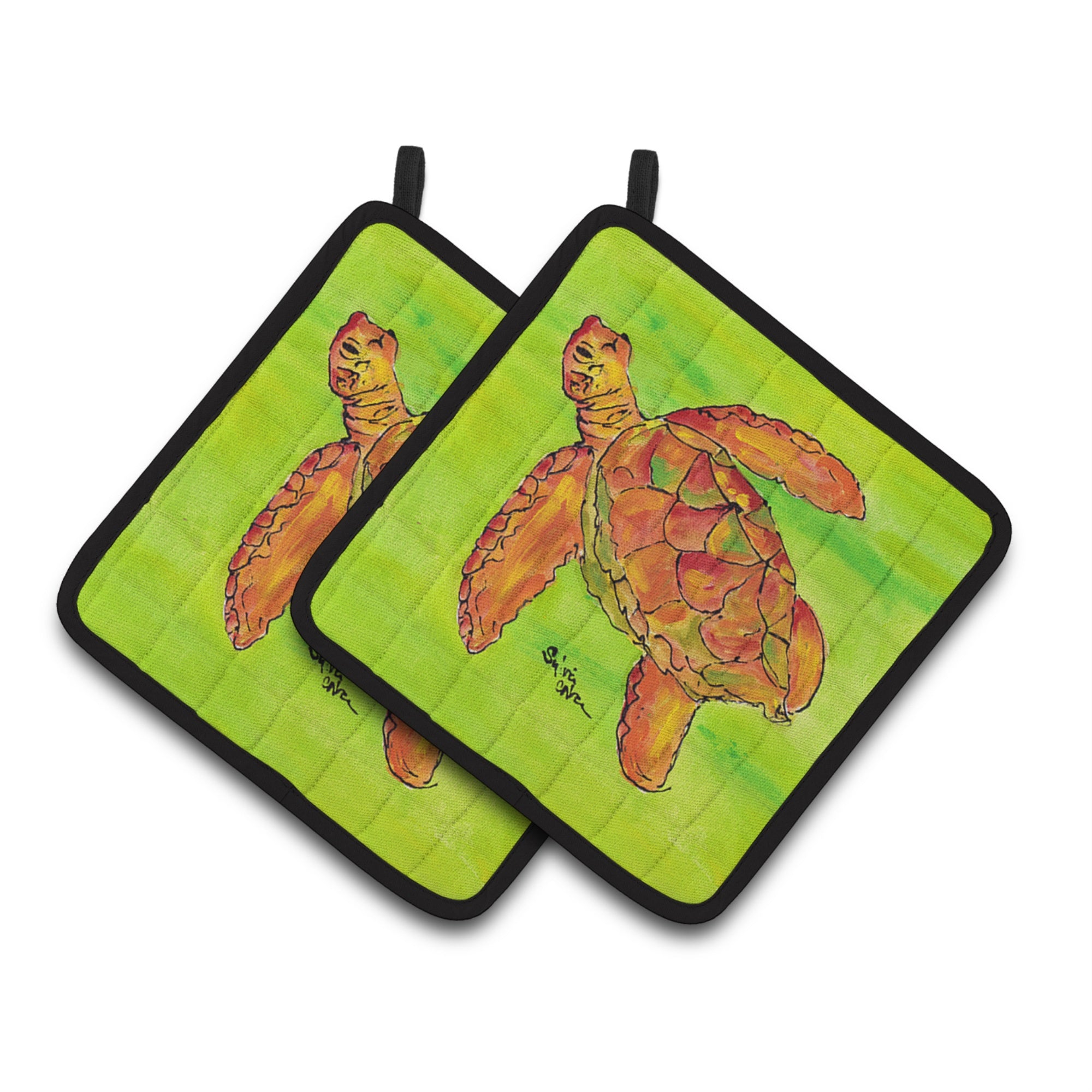 Caroline'S Treasures Turtle Pair Of Pot Holders 8376Pthd, 7.5Hx7.5W, Multicolor