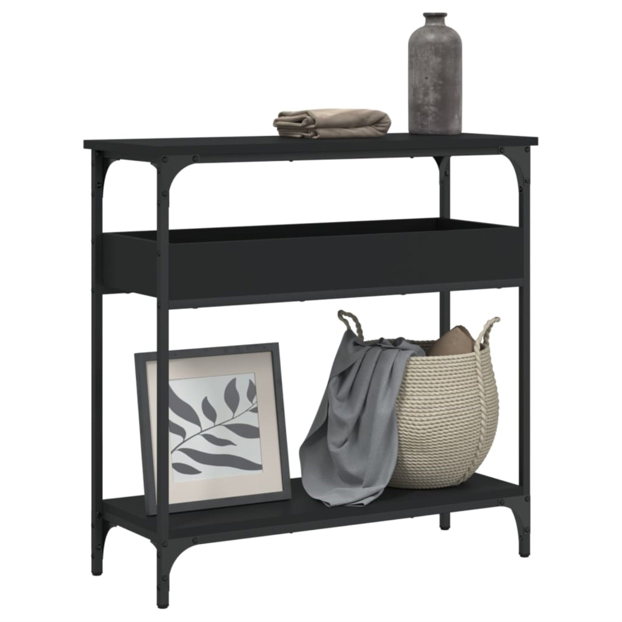 vidaXL Console Table with Shelf Black 29.5″x11.4″x29.5″ Engineered Wood
