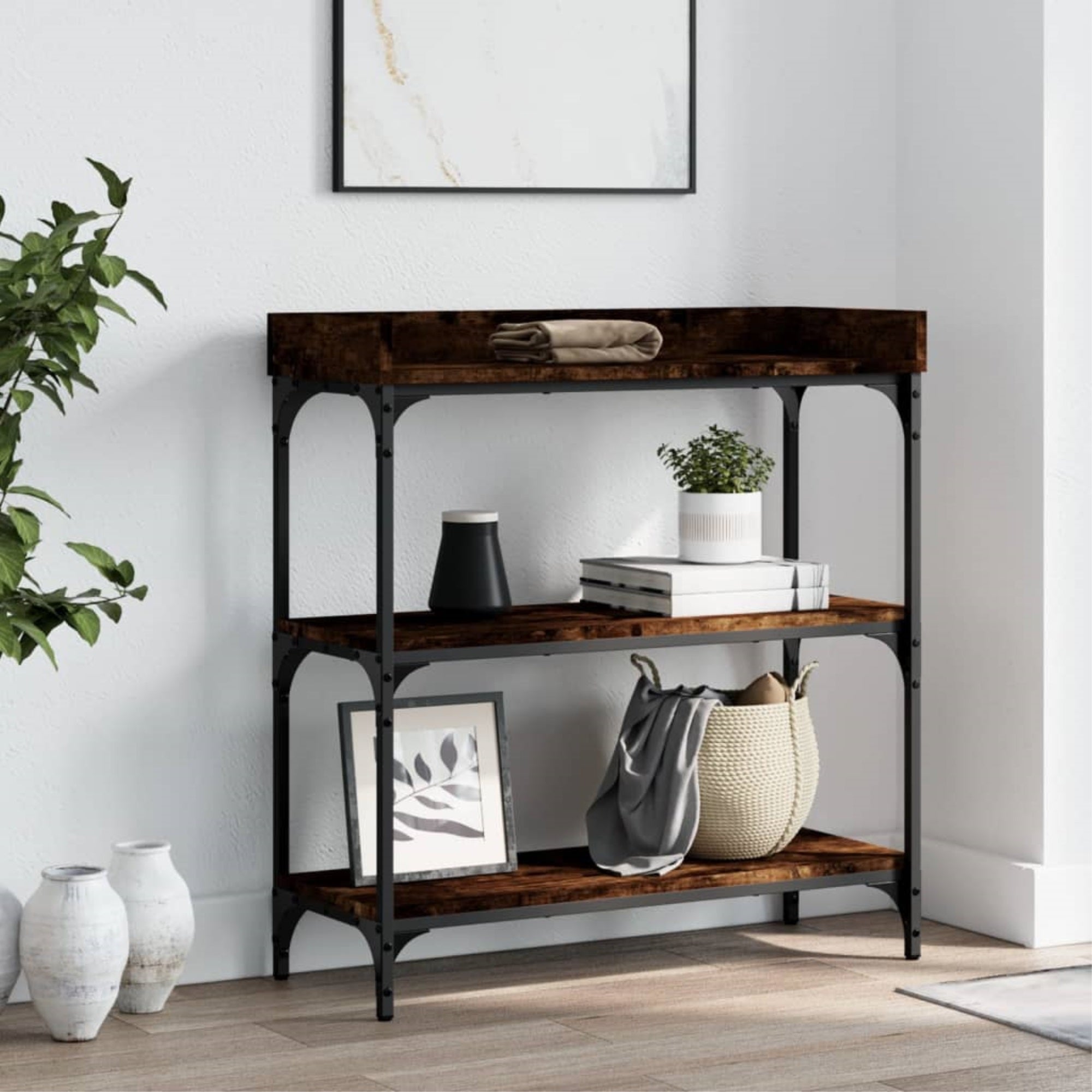 vidaXL Console Table with Shelves Smoked Oak 29.5″x11.8″x31.5″