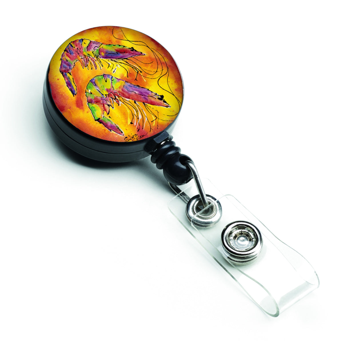 Caroline'S Treasures Bright Shrimp On Red Retractable Badge Reel, Multicolor (8378Br)