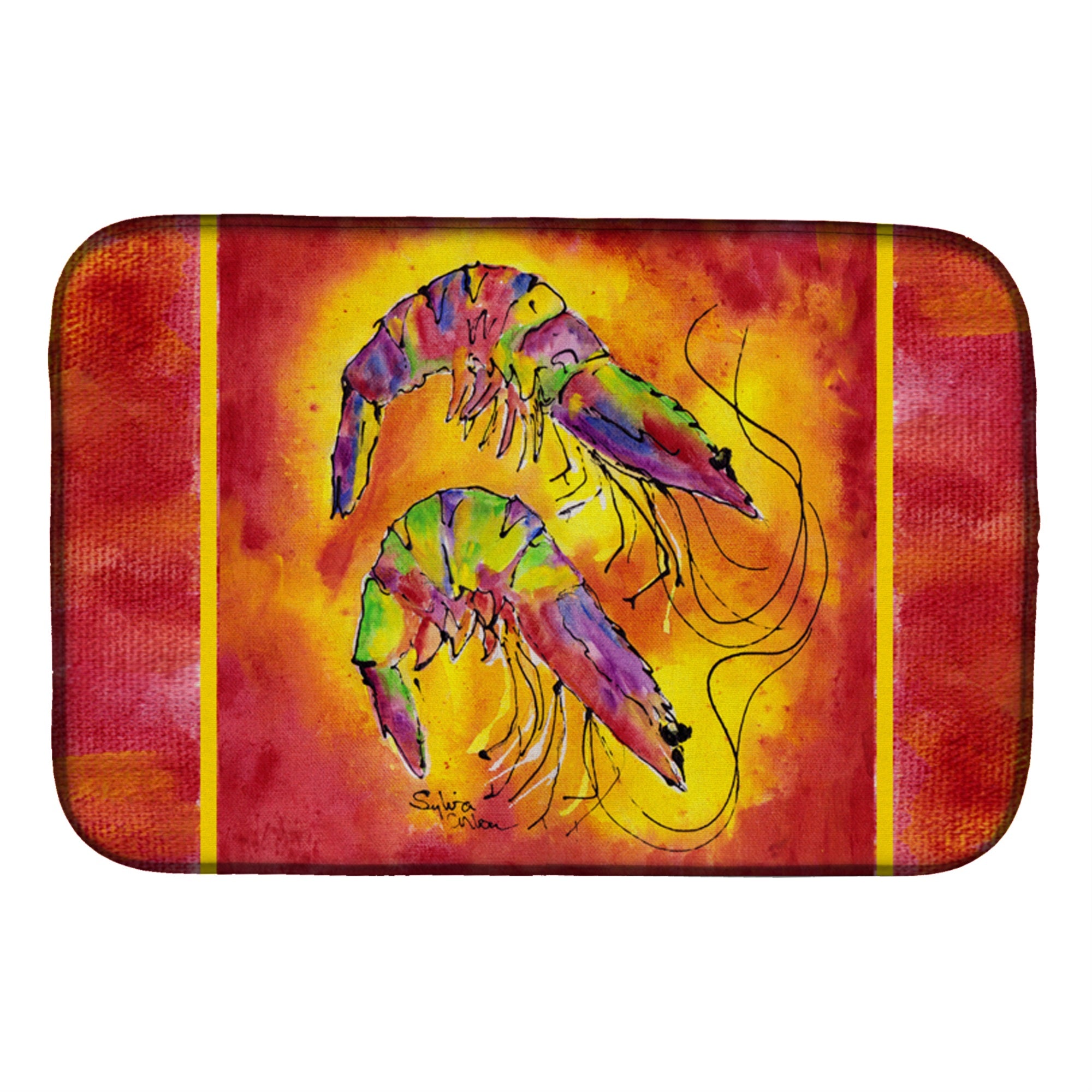 Caroline'S Treasures Bright Shrimp On Red Dish Drying Mat, 14 X 21, Multicolor