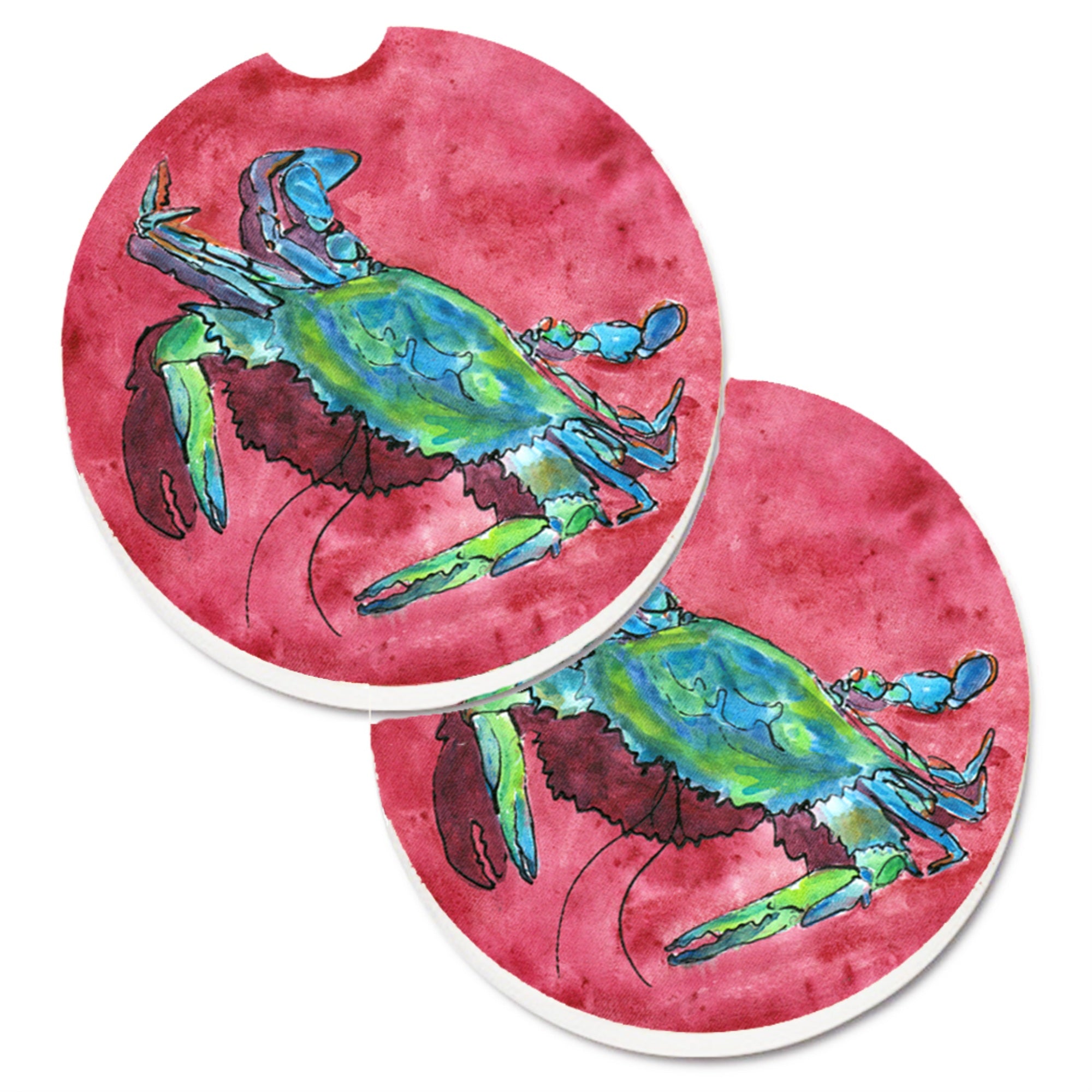 Caroline'S Treasures Crab Set Of 2 Cup Holder Car Coasters 8379Carc, 2.56, Multicolor