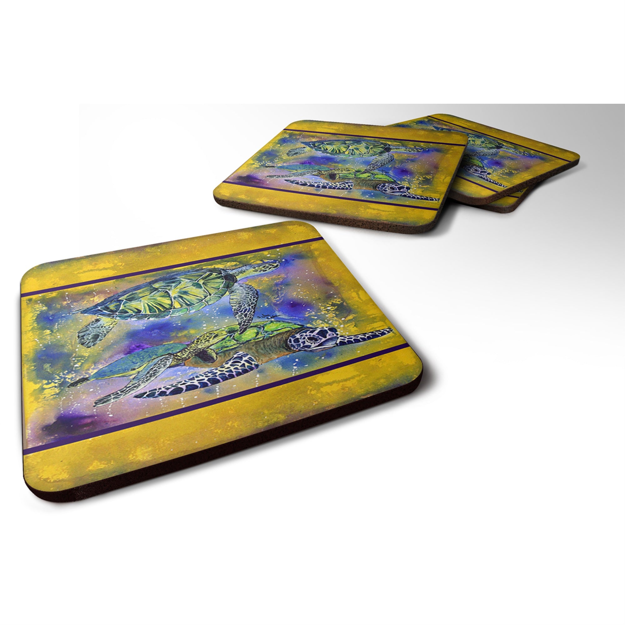 Caroline'S Treasures 8394Fc Turtle Foam Coasters (Set Of 4), 3.5 H X 3.5 W, Multicolor