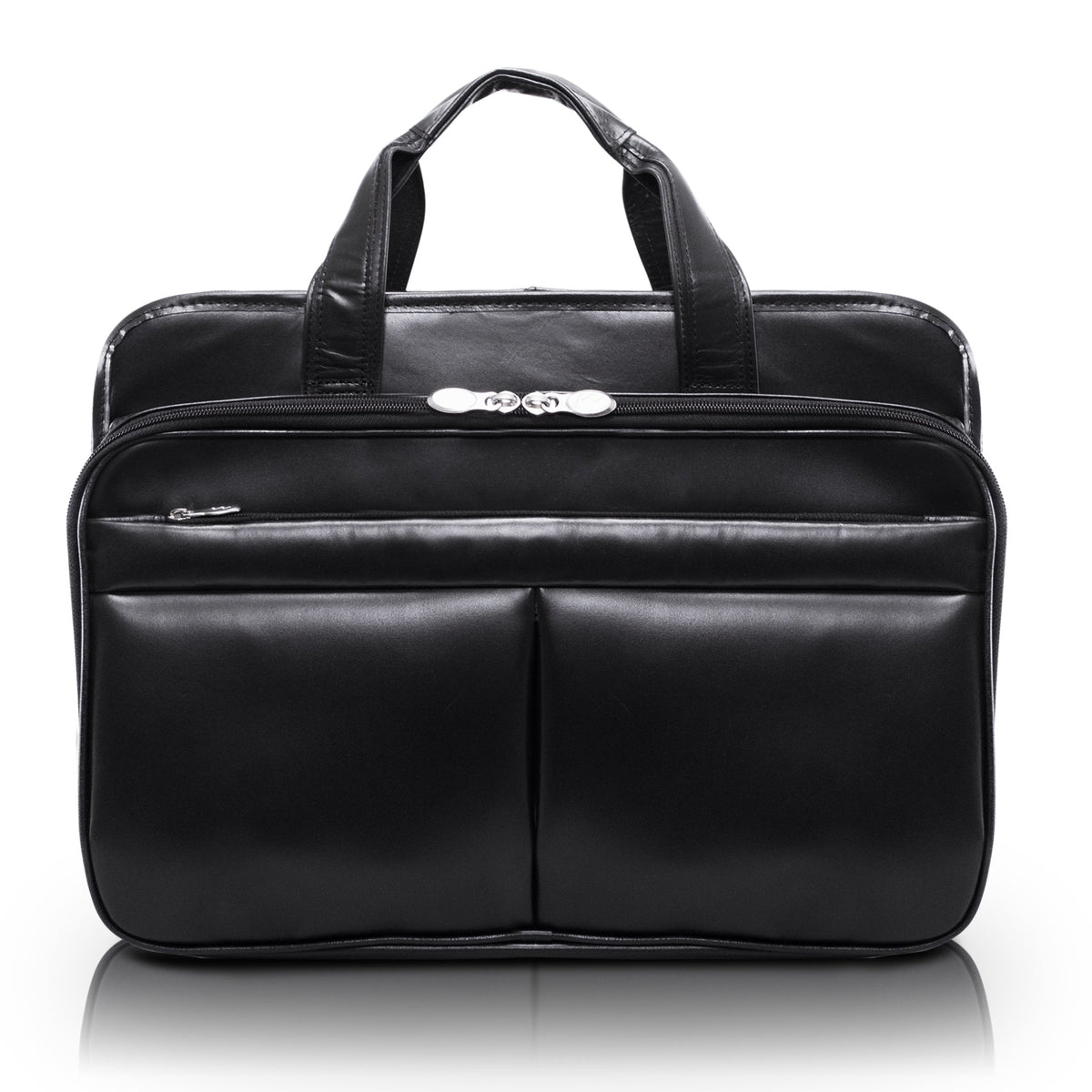 R Series | Walton | 17 Leather Expandable Double Compartment Laptop Briefcase W/ Removable Sleeve - Black