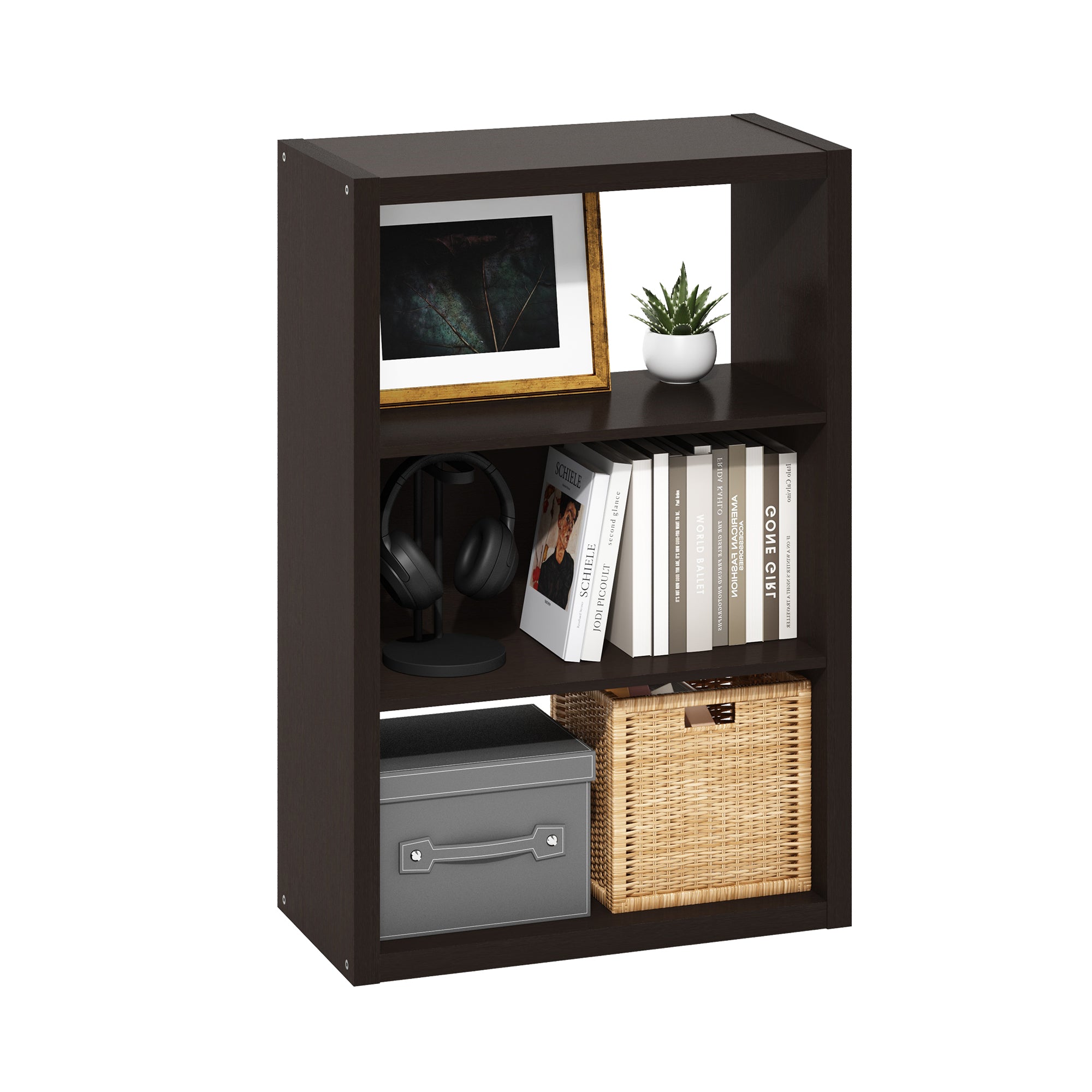 Furinno Viola 3-Tier Open Shelf Bookcase, Bookshelf, Dark Oak
