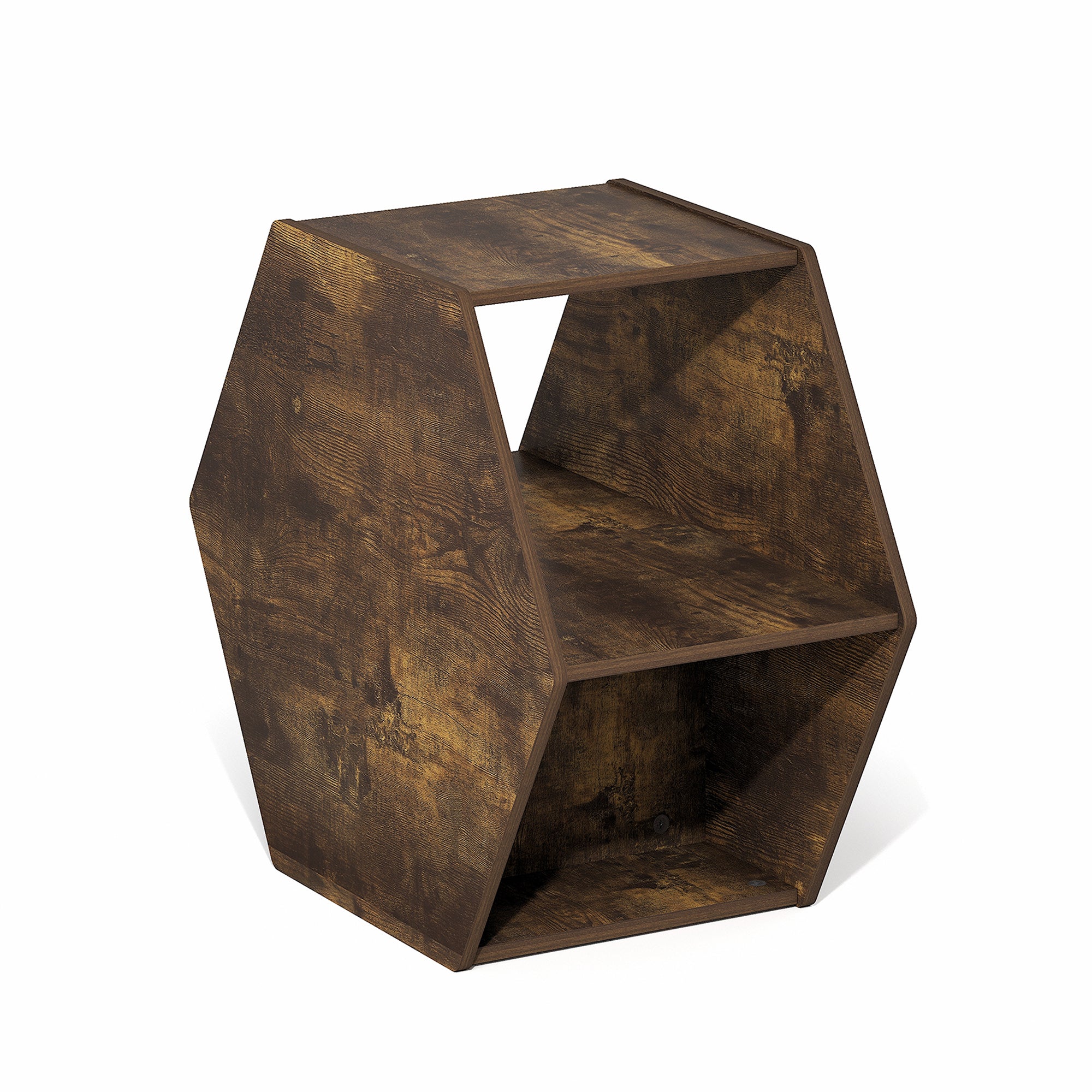 Furinno Modern Hexagonal Coffee Table with Open Storage Shelf, Amber Pine