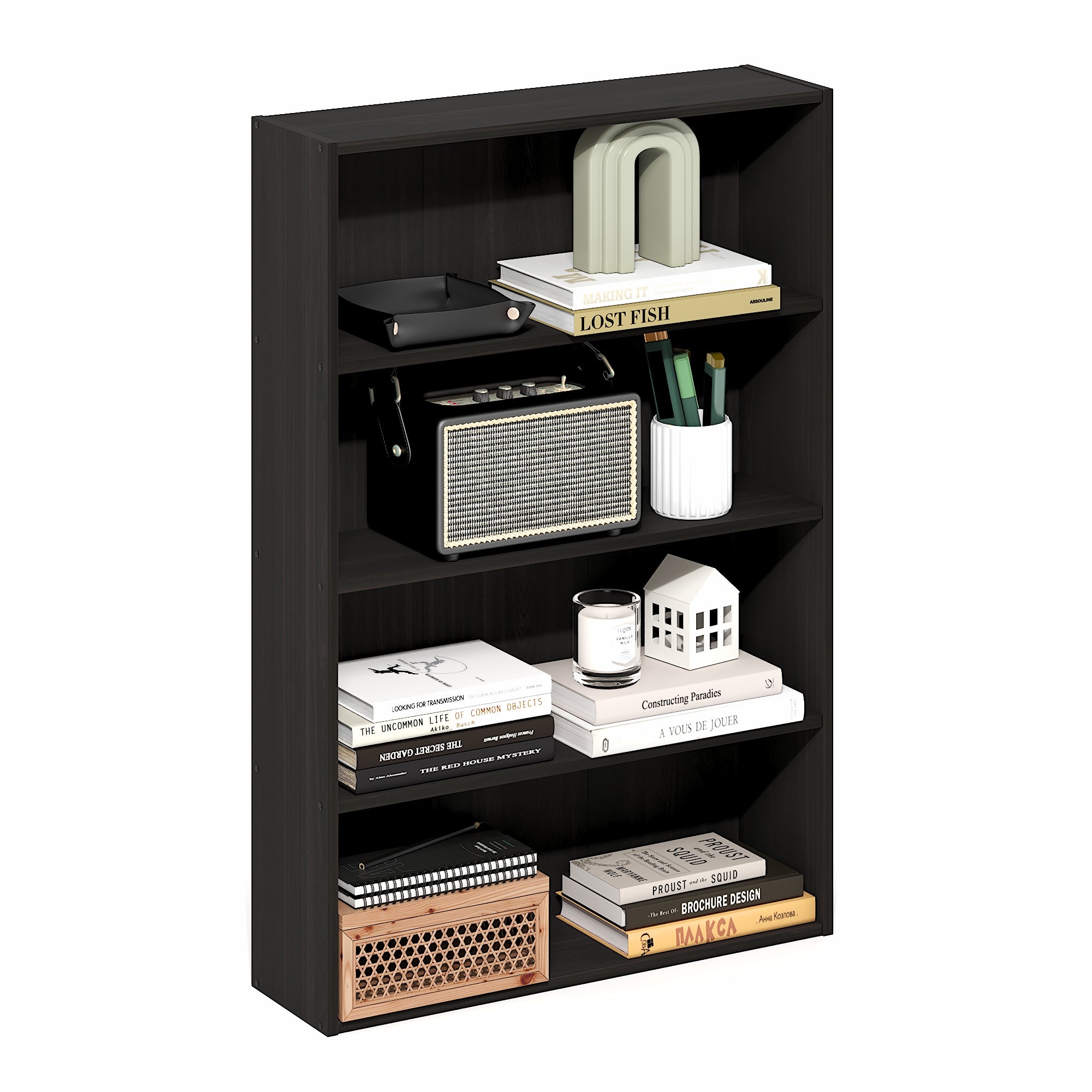 Furinno Basic 4-Tier Open Shelf Bookcase, Bookshelf, Storage Organizer, 6 x 24 x 35, Espresso