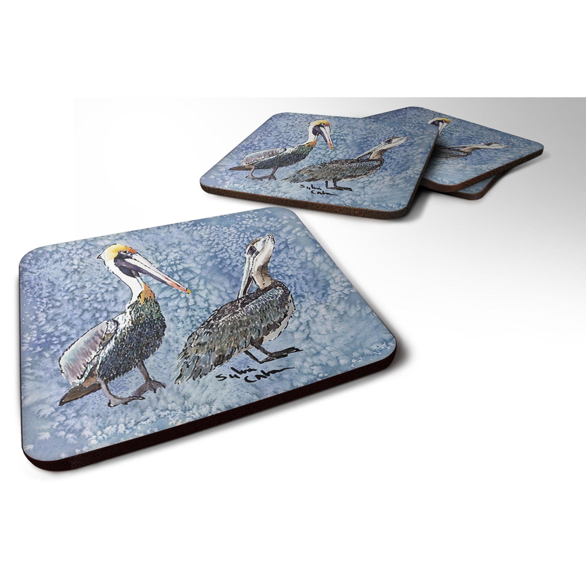 Caroline'S Treasures 8409Fc Bird-Pelican Foam Coasters (Set Of 4), 3.5 H X 3.5 W, Multicolor